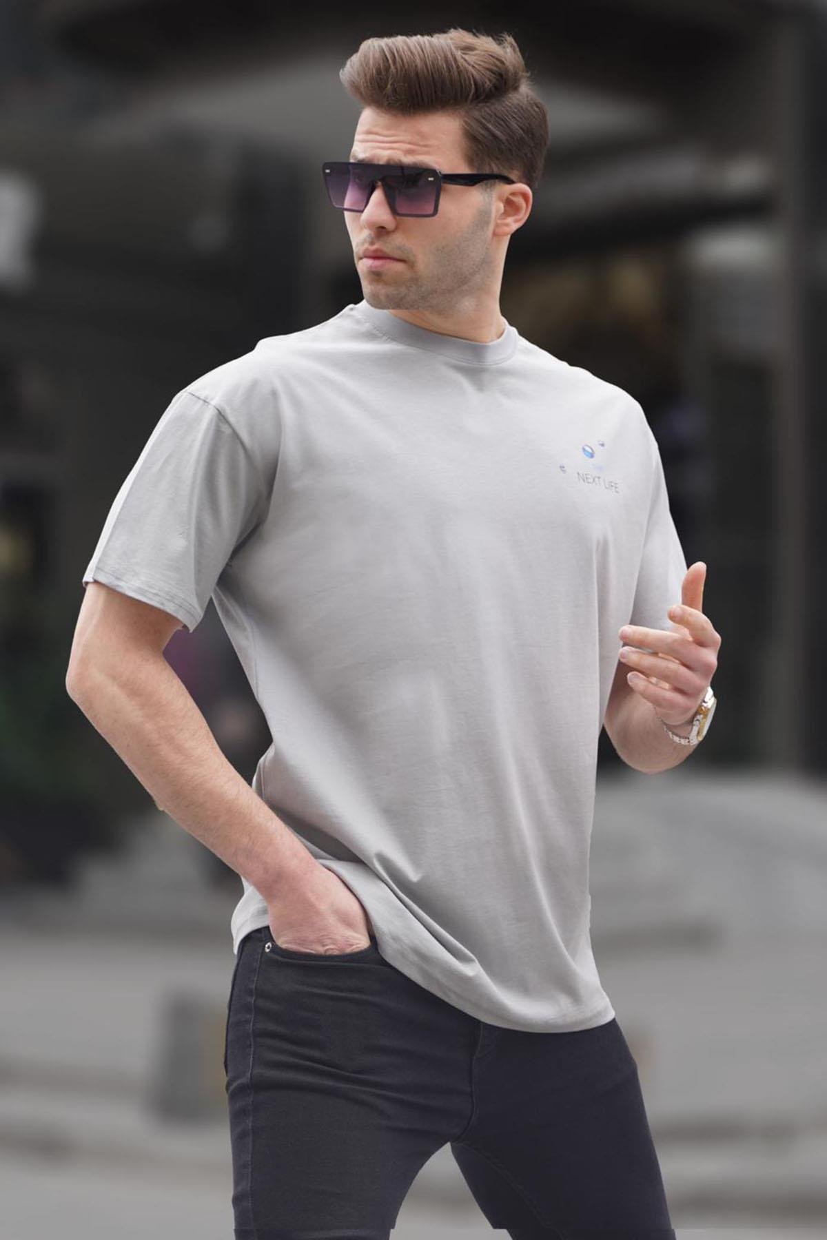 Boyalı Gri Sırt Baskılı Regular fit Erkek Tişört 6121