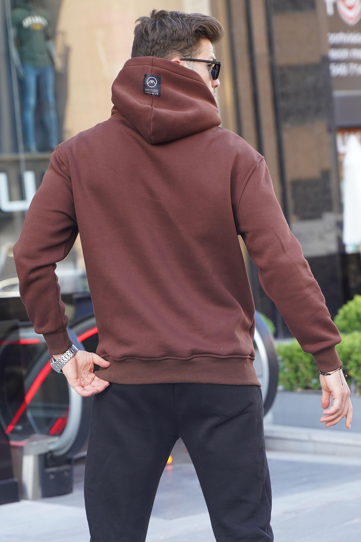 Çikolata Fermuarlı Kapüşonlu Sweatshirt 6143