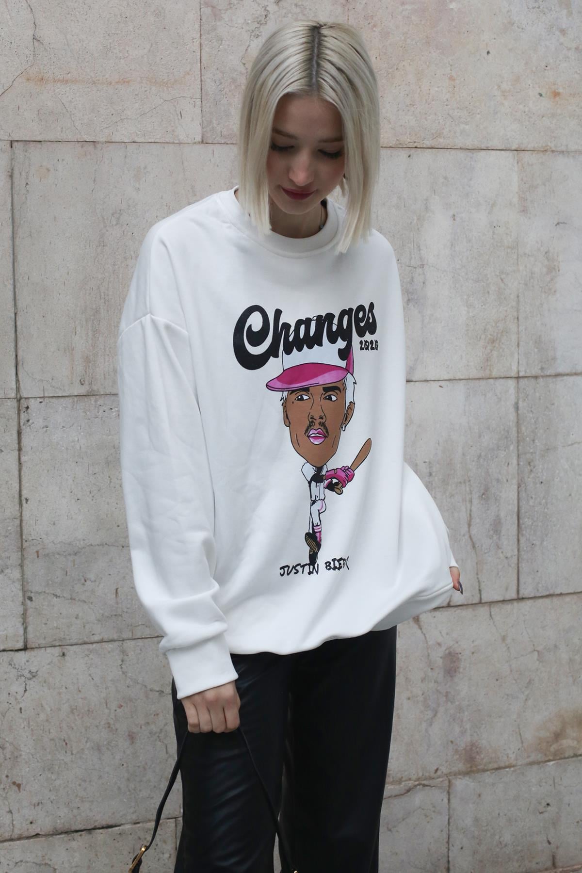 White Printed Oversize Sweatshirt MG1578