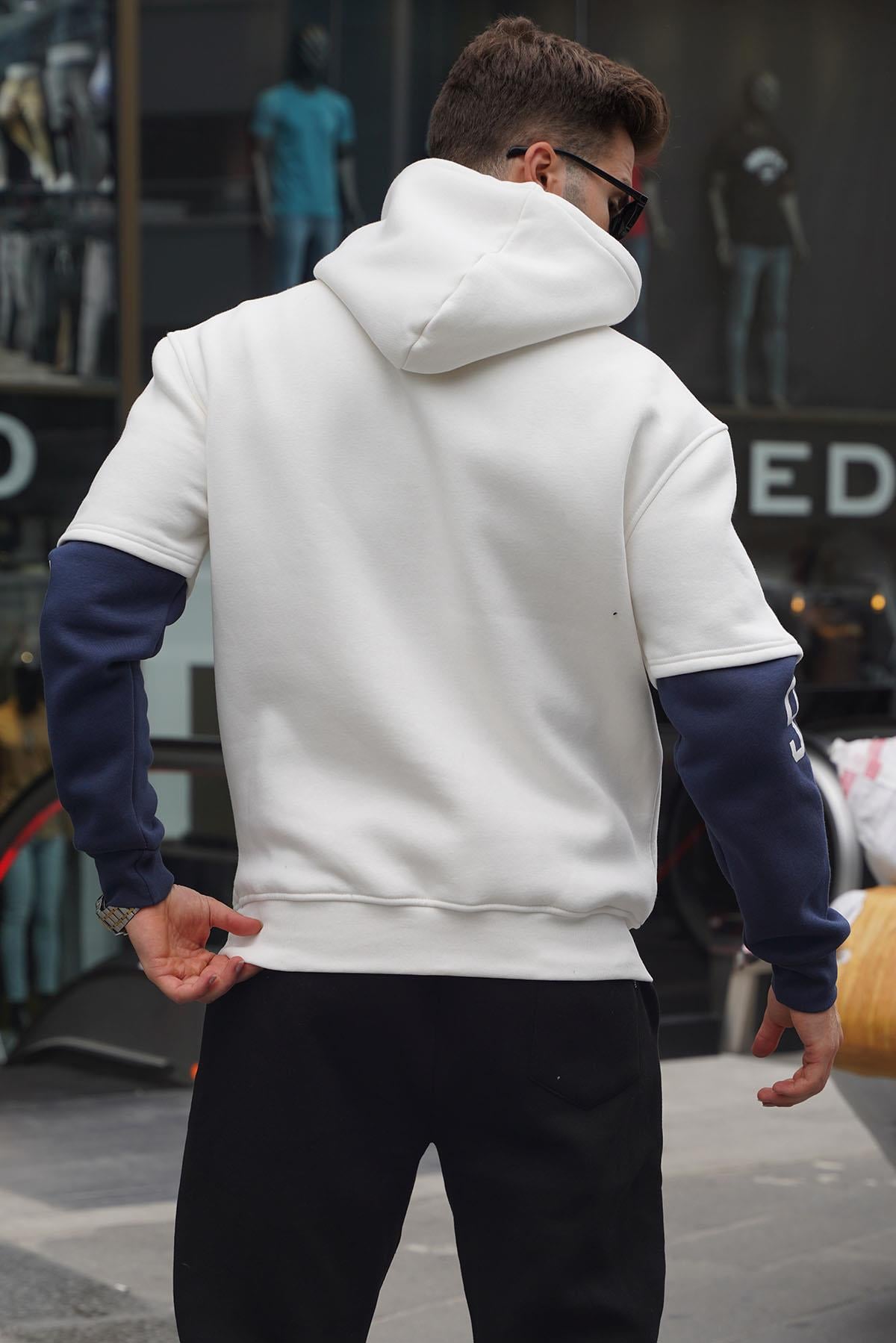 Ekru Nakışlı Kapüşonlu Sweatshirt 6141
