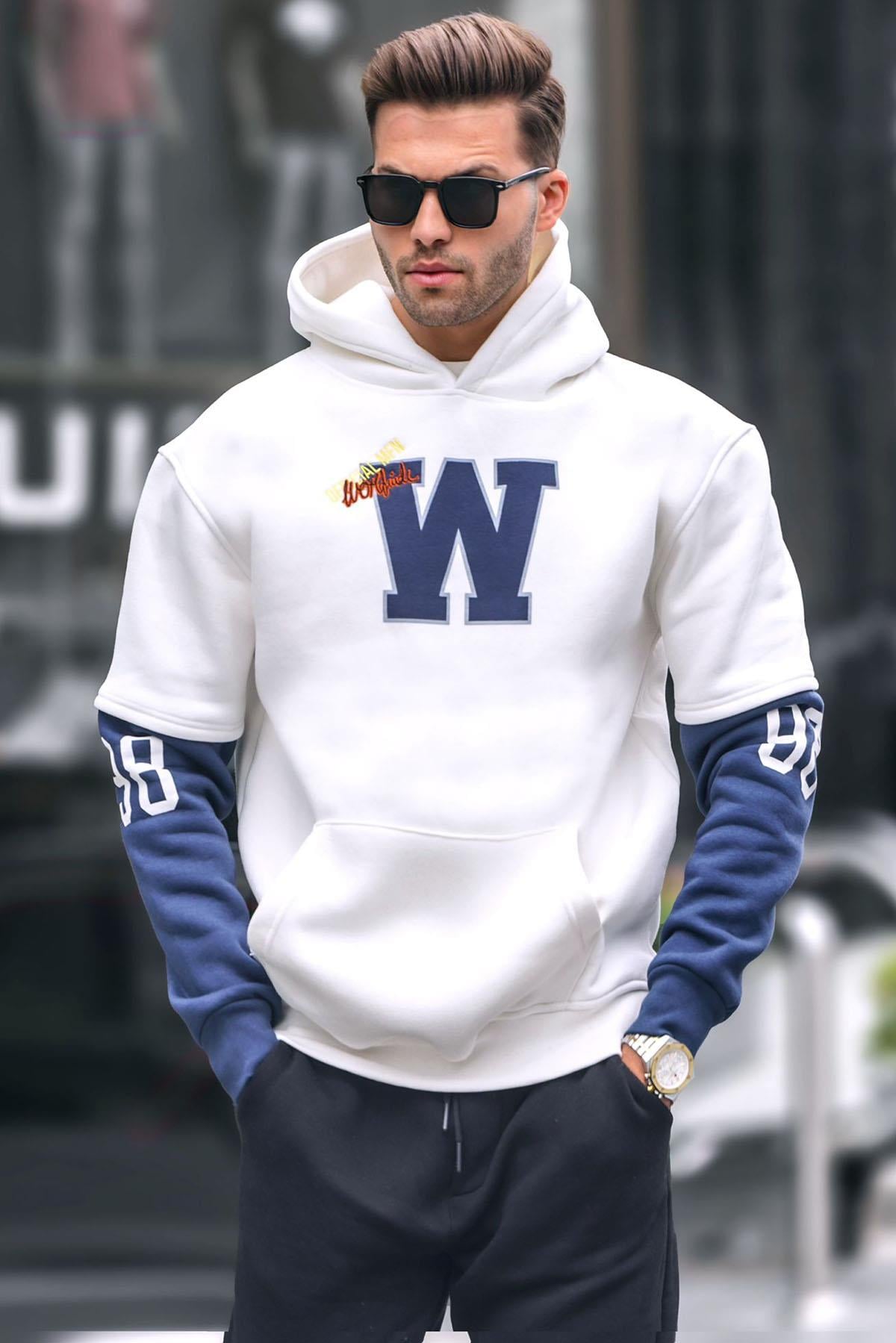 Ekru Nakışlı Kapüşonlu Sweatshirt 6141