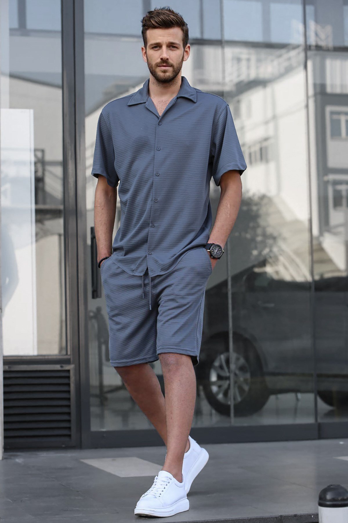Erkek Füme Basic Oversize Gömlek Takımı 5546