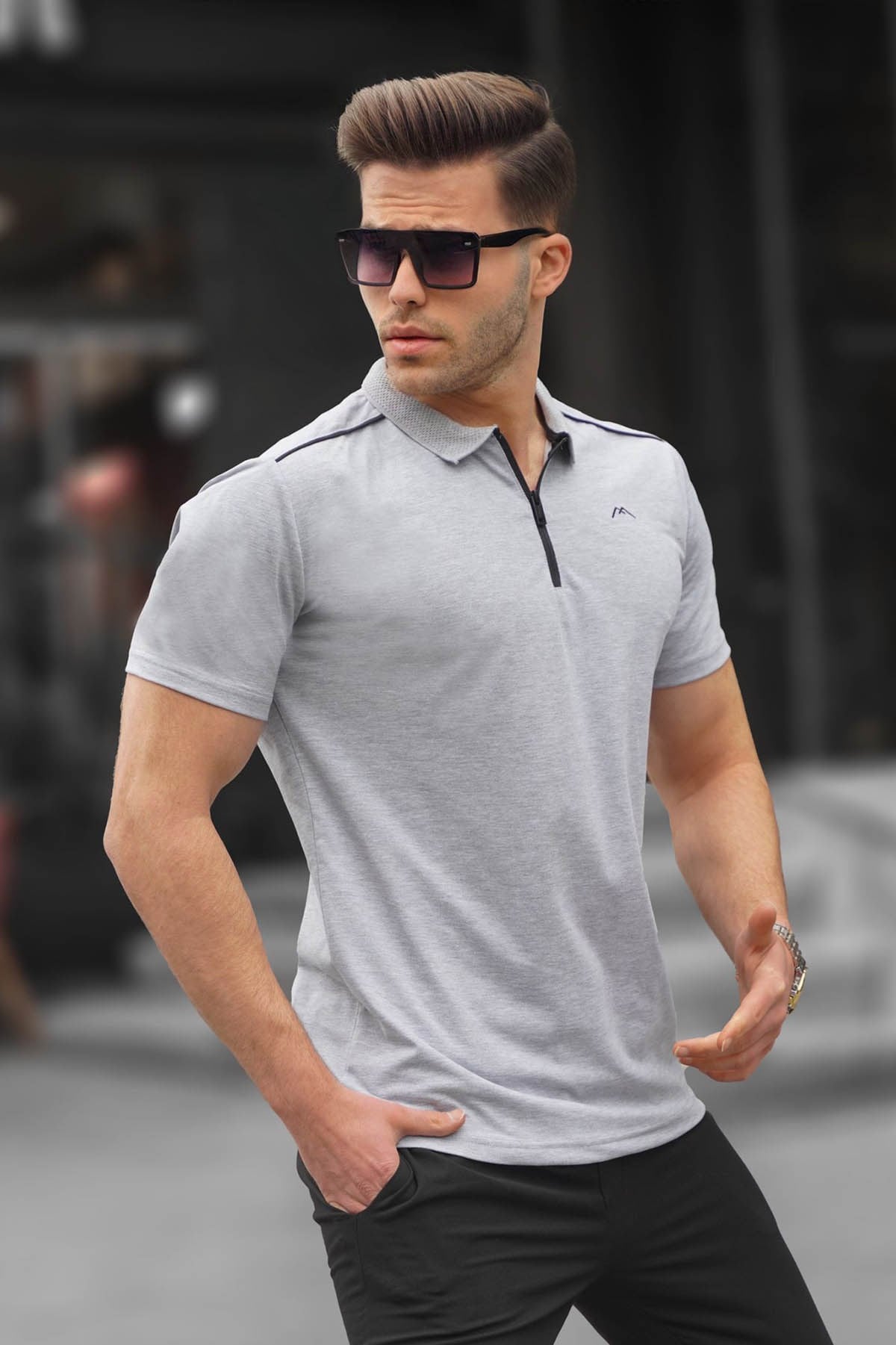 Erkek Grimelanj Basic Fermuarlı Polo Tişört 6076