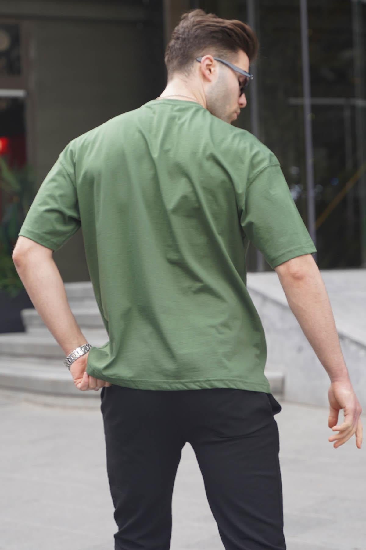 Erkek Haki Oversize Fit Basic Tişört 6066