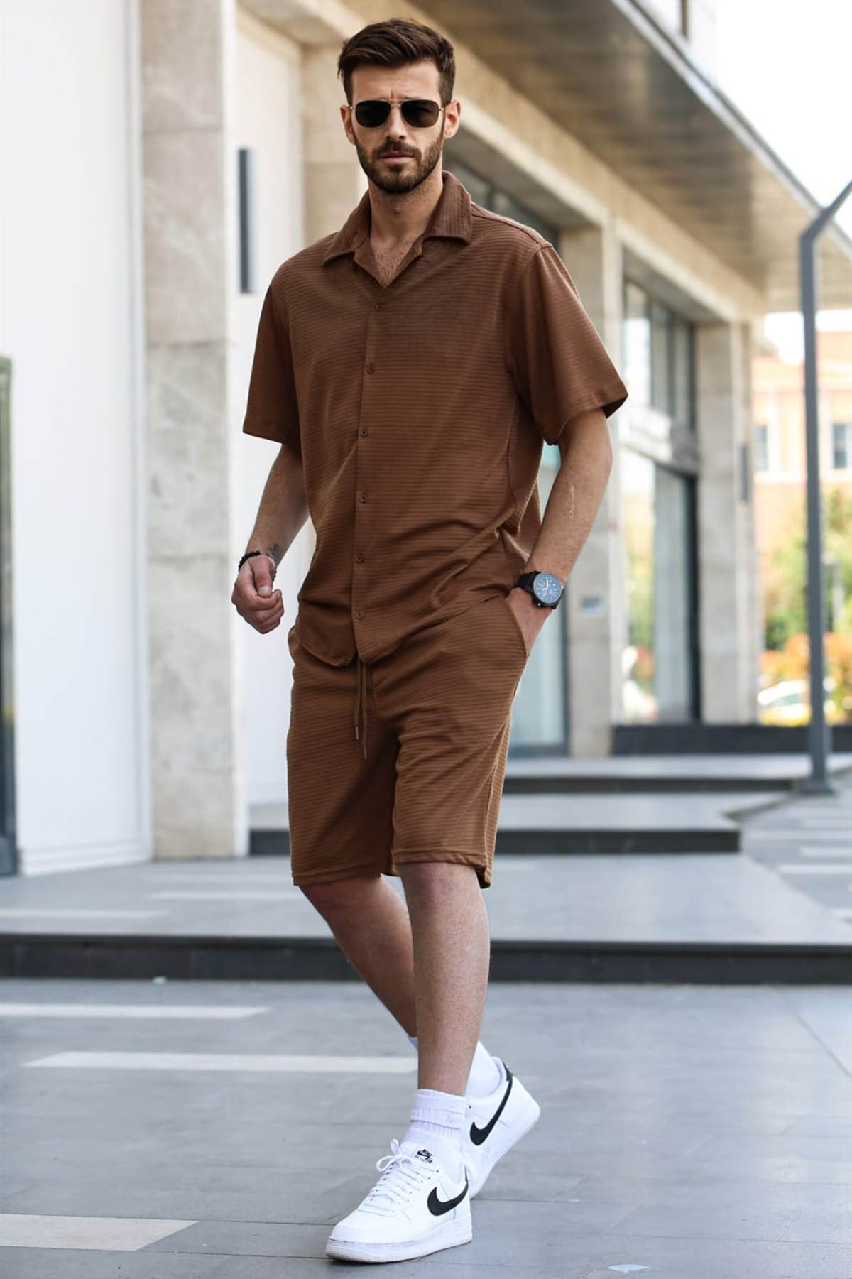 Men Basic Brown Oversize Shorts Set 5546