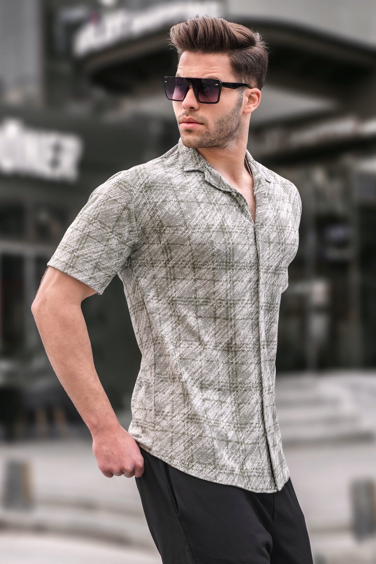 Erkek Mint Yeşili Klasik Yaka Regular Fit Kısa Kollu Gömlek 5583