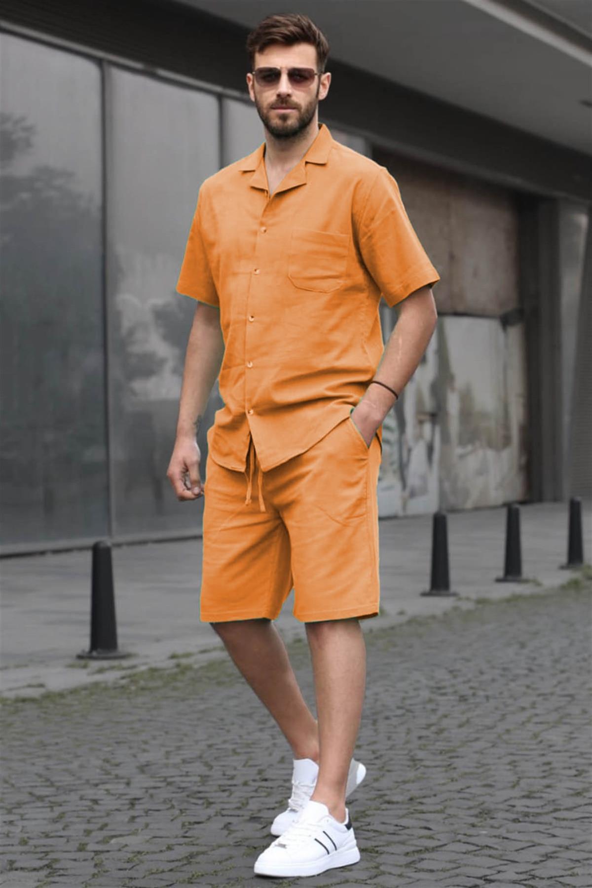 Erkek Turuncu Basic Oversize Gömlek Takımı 5588