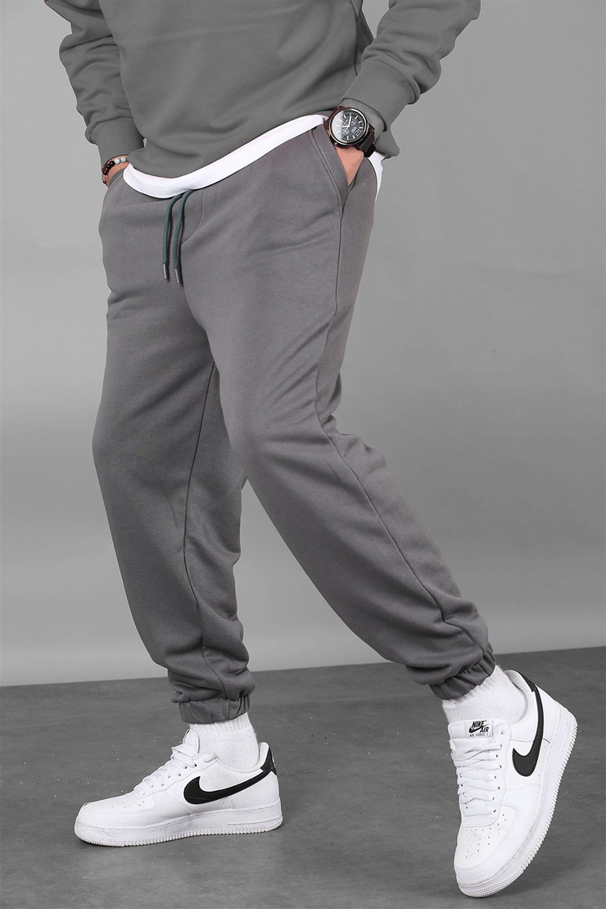 Men Smoke Gray Basic Jogger Trousers