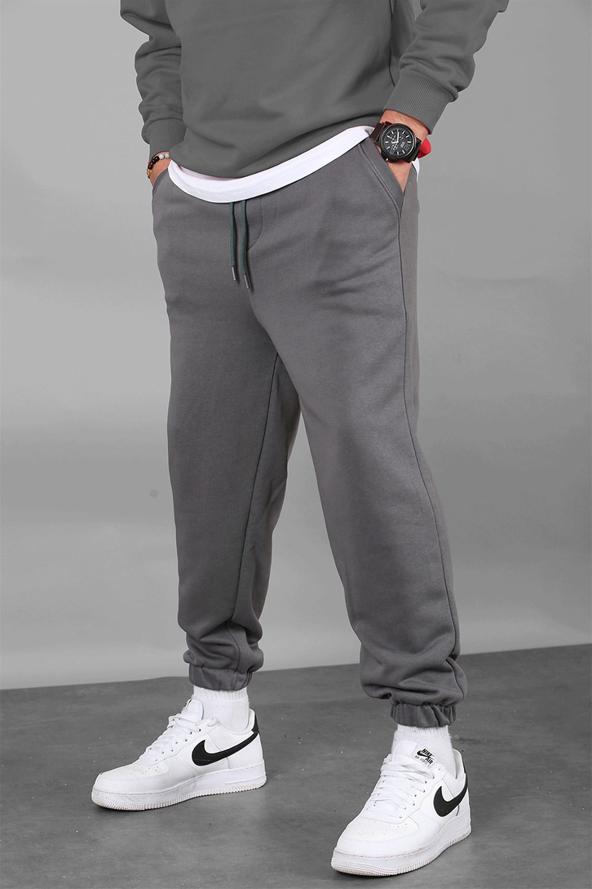 Men Smoke Gray Basic Jogger Trousers