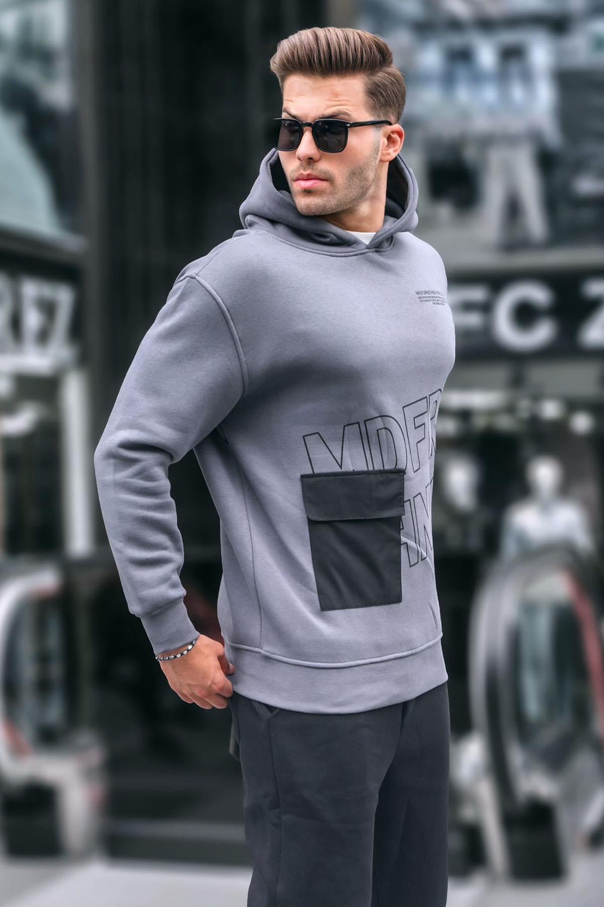 Füme Baskılı Kapüşonlu Sweatshirt 6148
