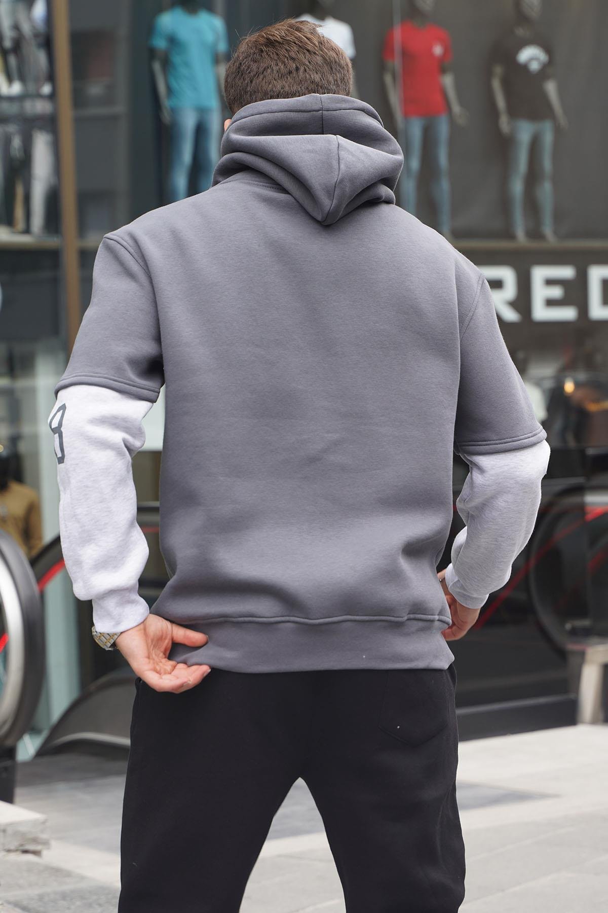 Füme Nakışlı Kapüşonlu Sweatshirt 6141