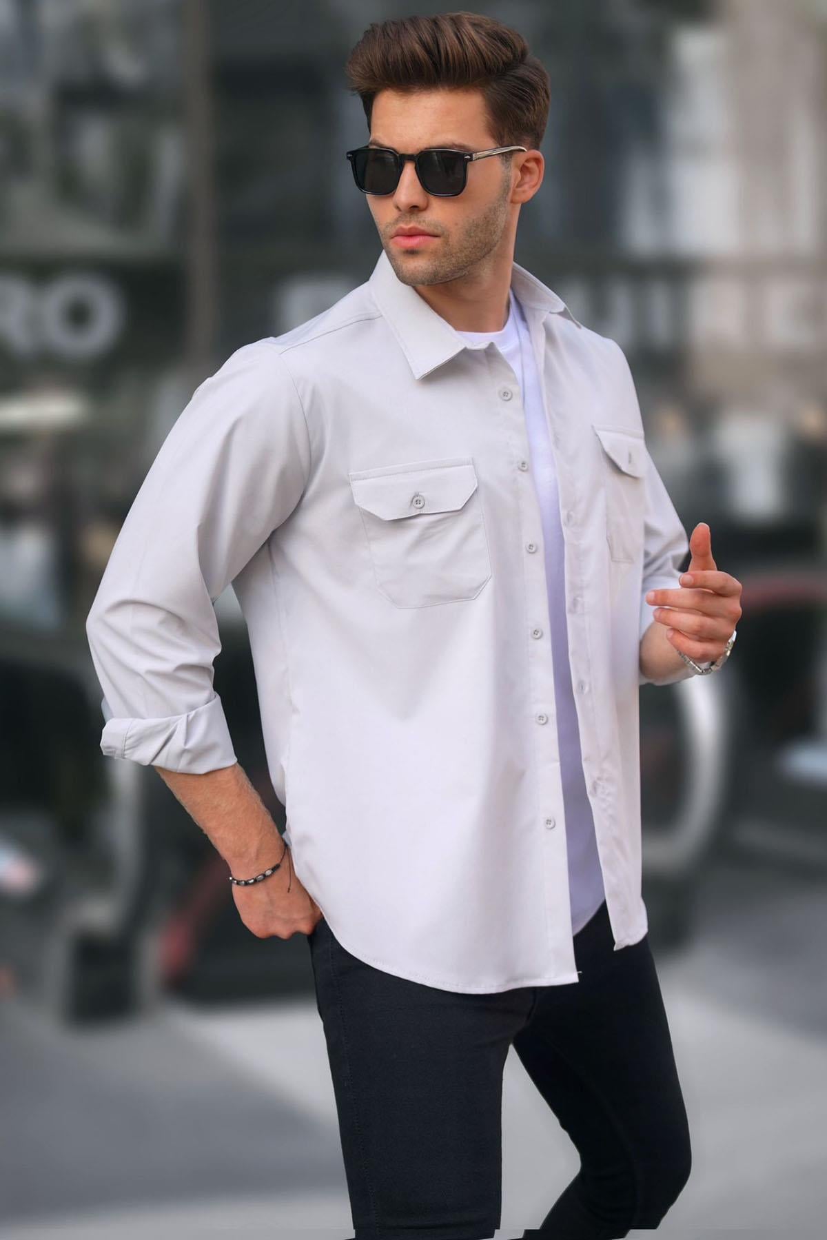 Gri Basic Regular Fit Erkek Gömlek 6716