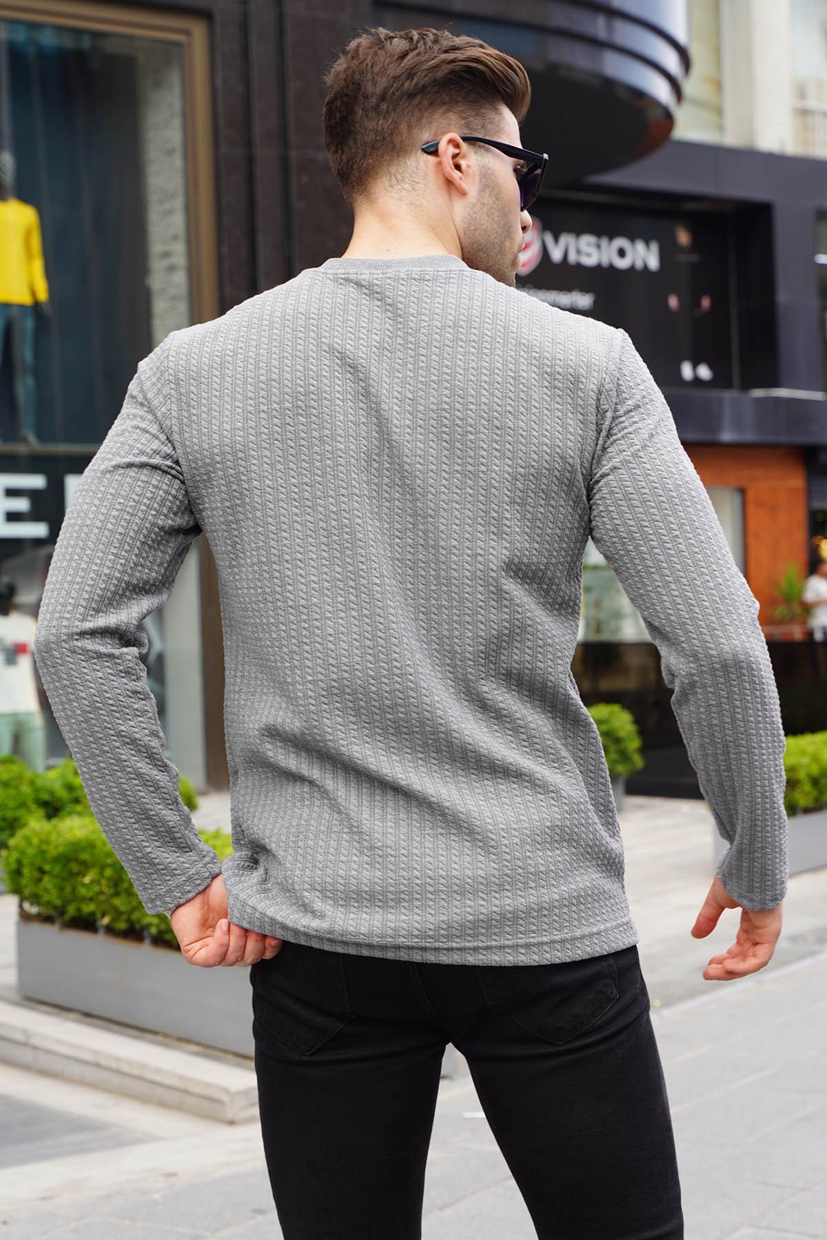 Gri Waffle Kumaş Basic Kazak 6007