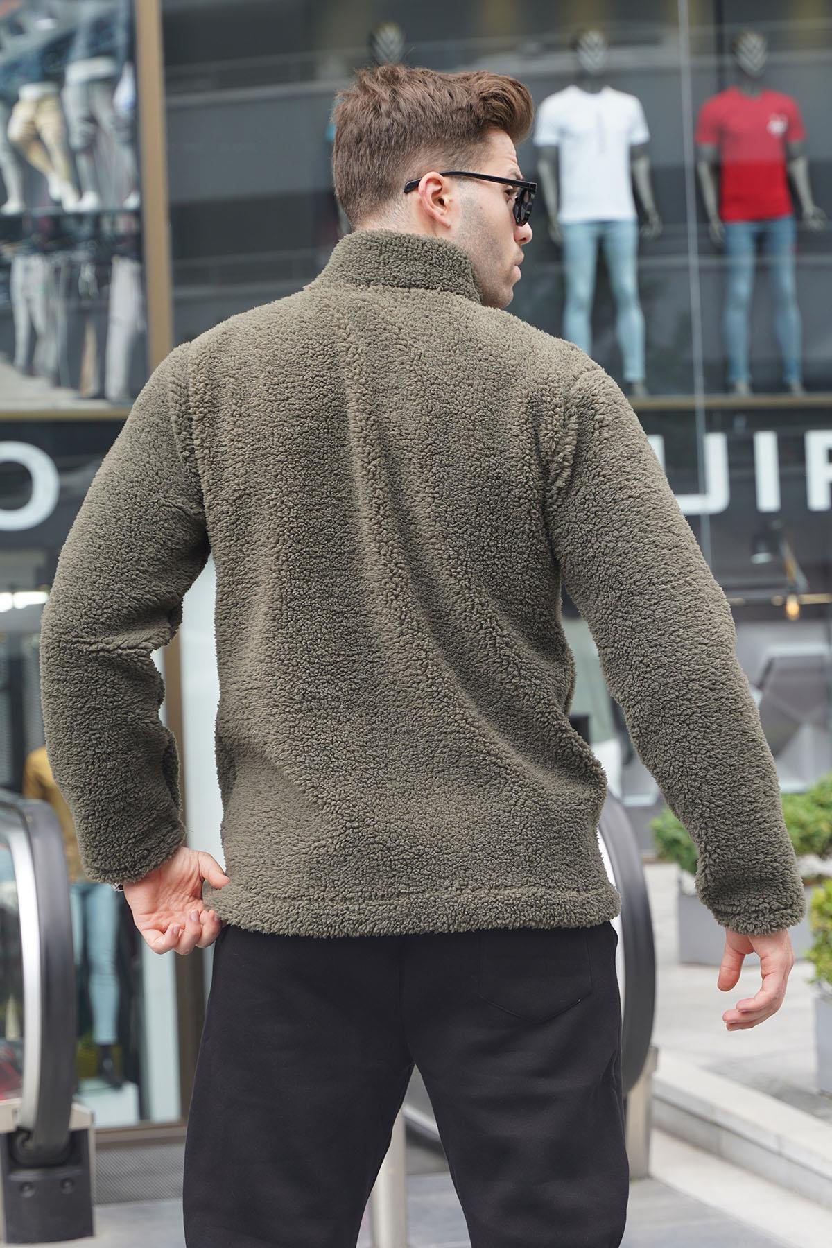 Haki Fermuarlı Peluş Sweatshirt 6152
