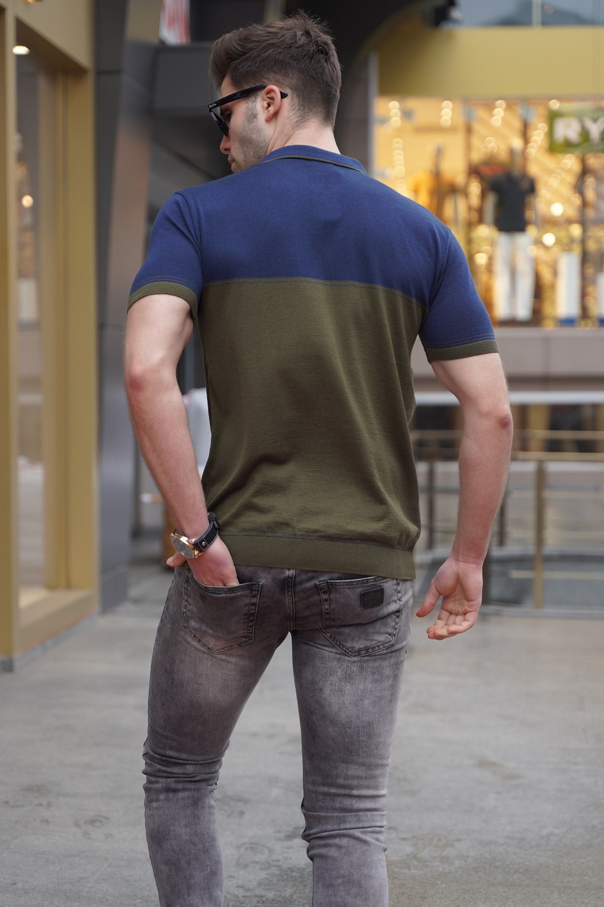 Haki Fermuarlı Polo Yaka Triko Erkek Tişört 5731