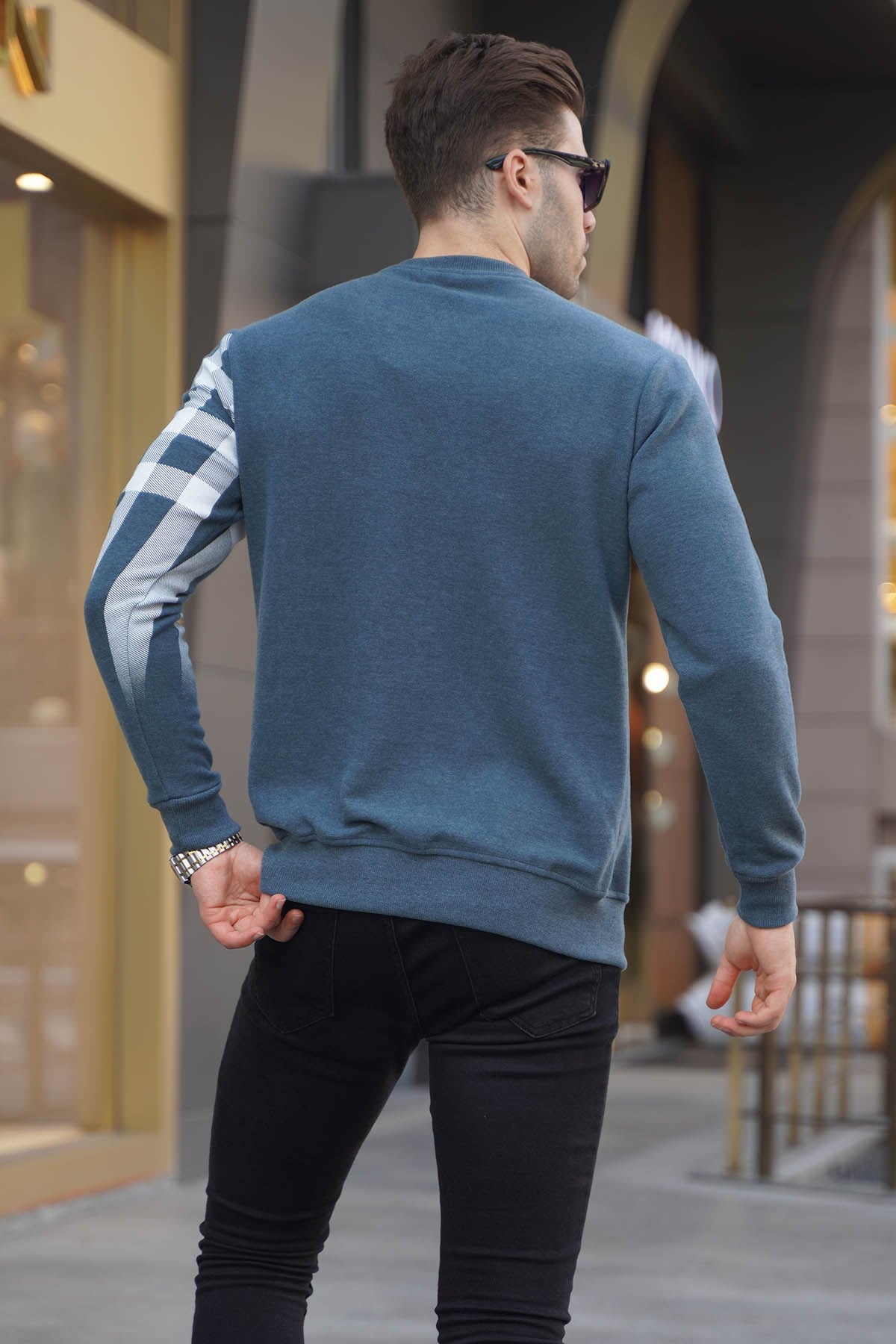 İndigo Bisiklet Yaka Baskılı Sweatshirt 6031