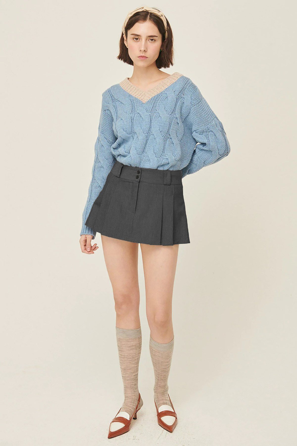 Kadın Antrasit Basic Pileli Mini Etek