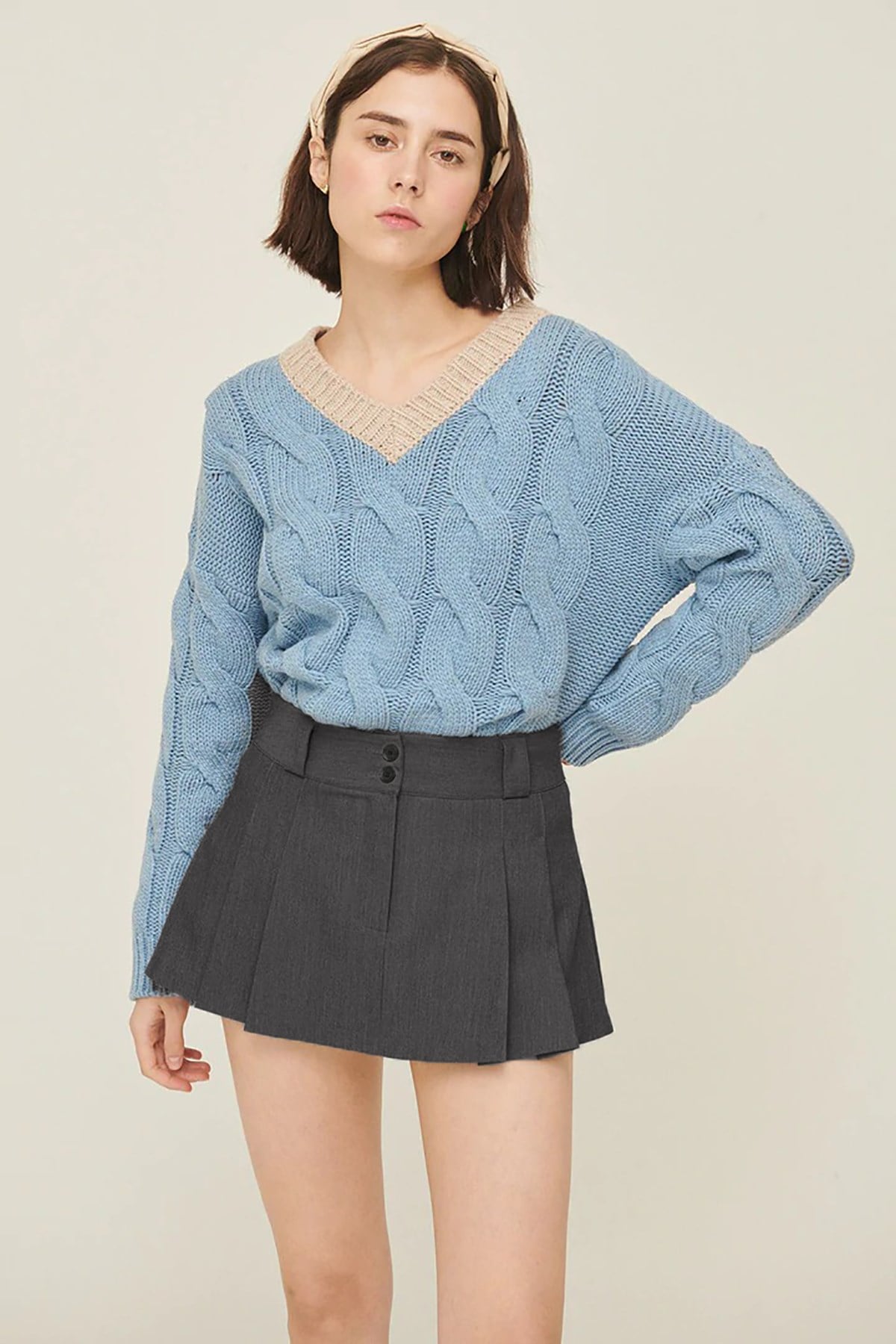 Kadın Antrasit Basic Pileli Mini Etek