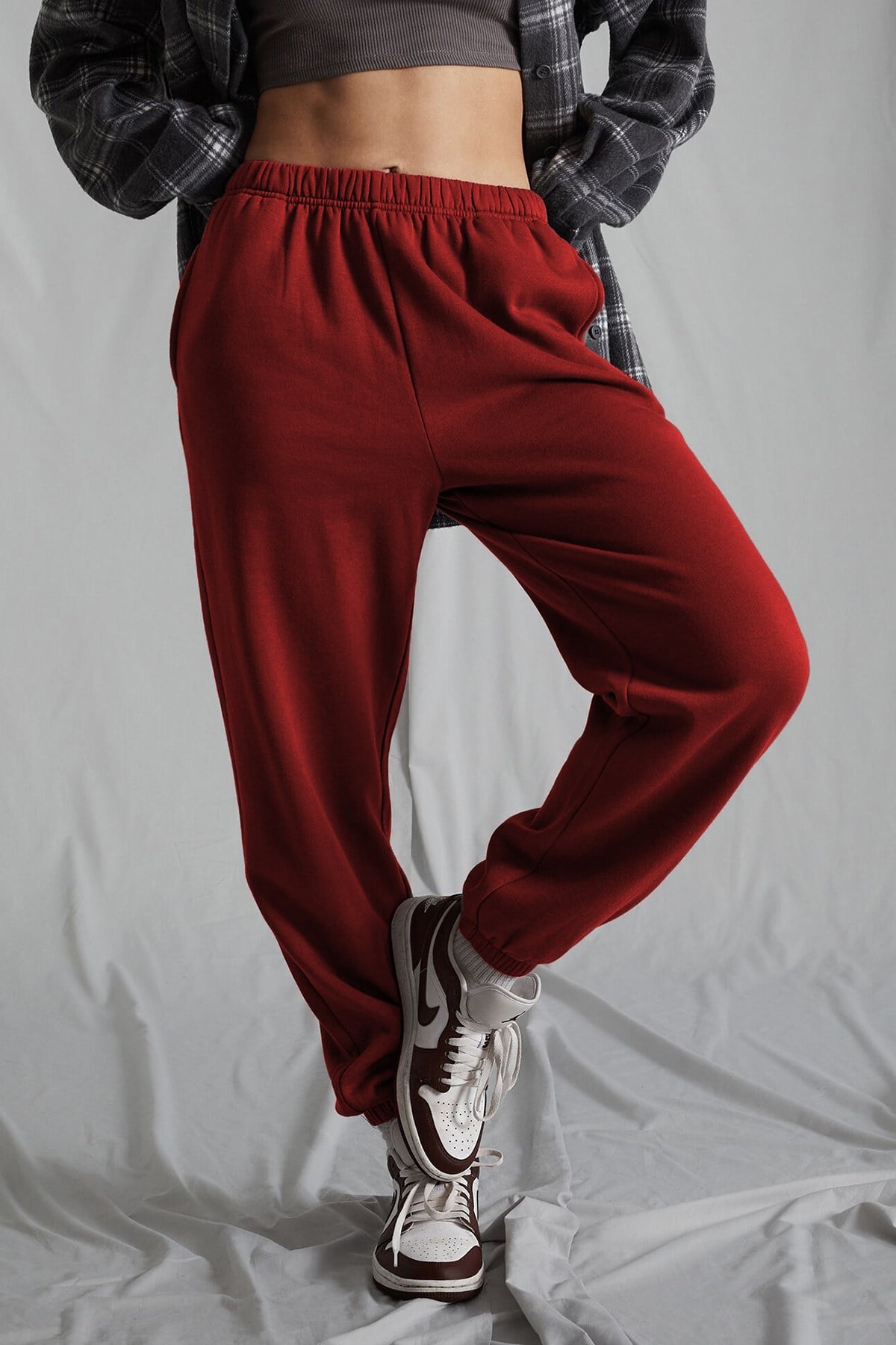 Kadın Bordo Beli Lastikli Oversize Eşofman Altı MG1235