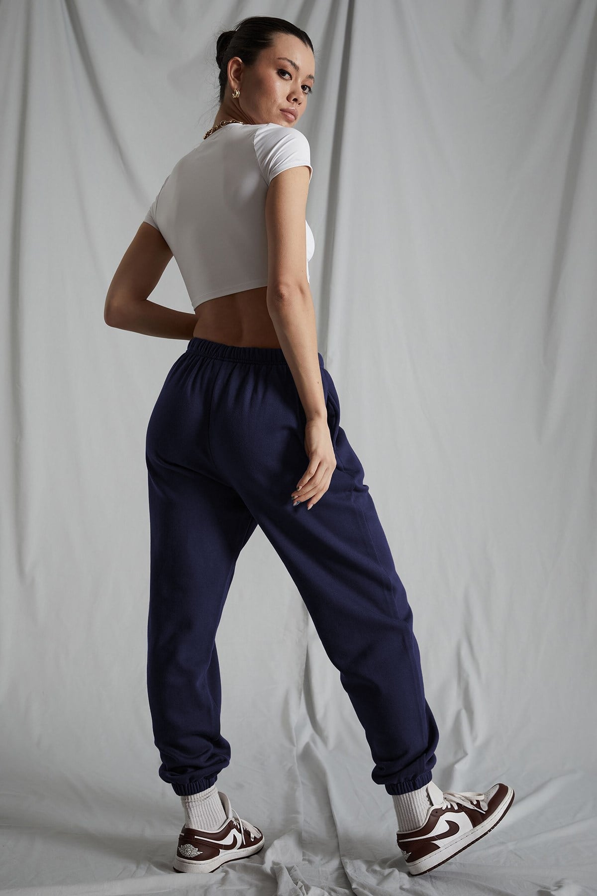 Kadın Lacivert Beli Lastikli Oversize Eşofman Altı MG1235