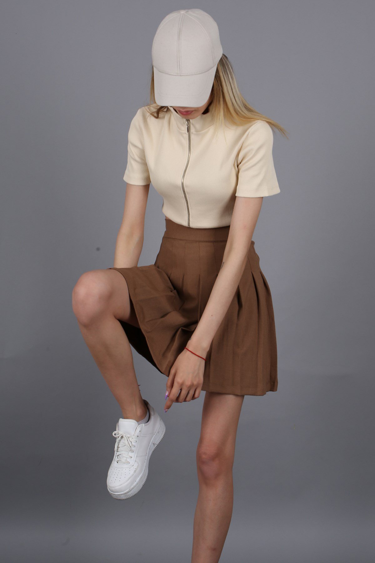 Kahverengi Pileli Basic Etek MG1484