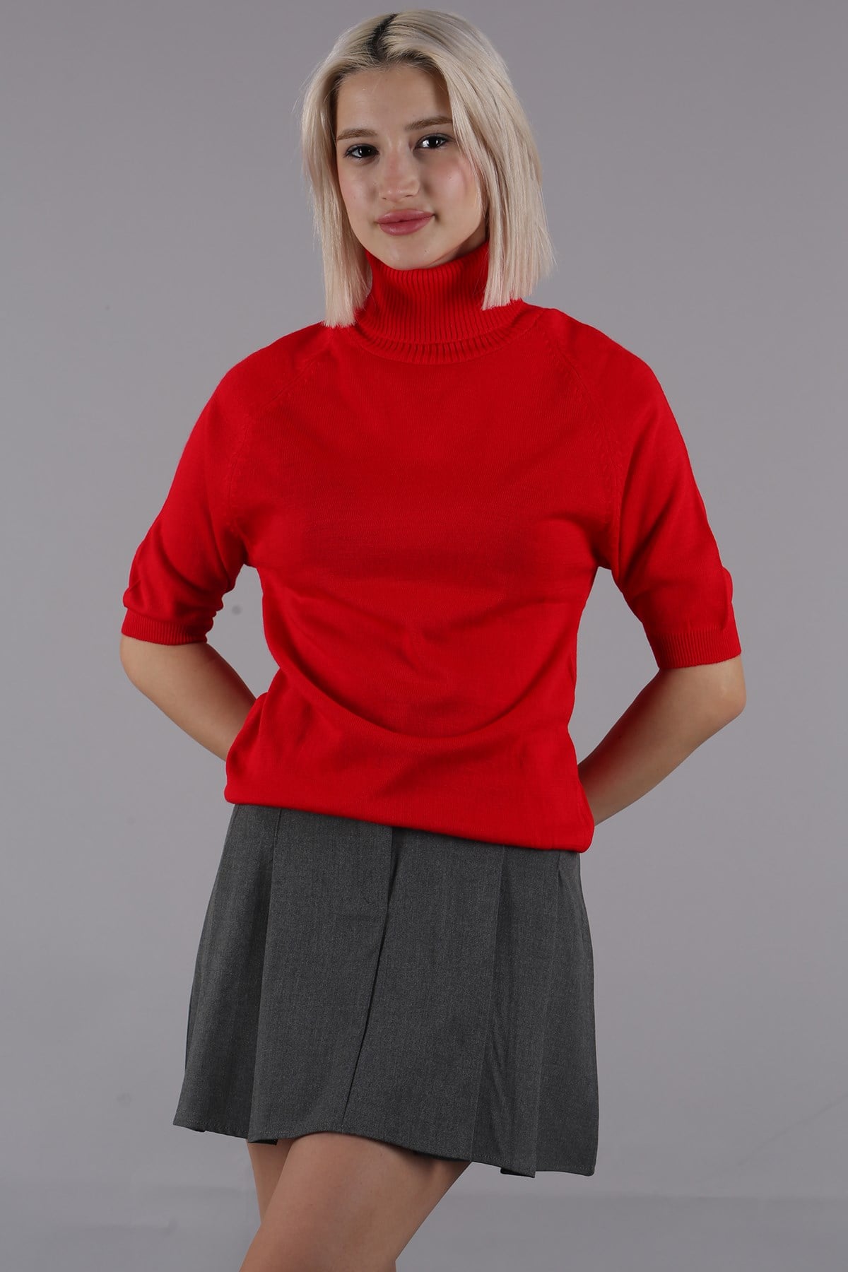 Red High Neck Knitwear Sweater -- Mad Girls -- Madmext