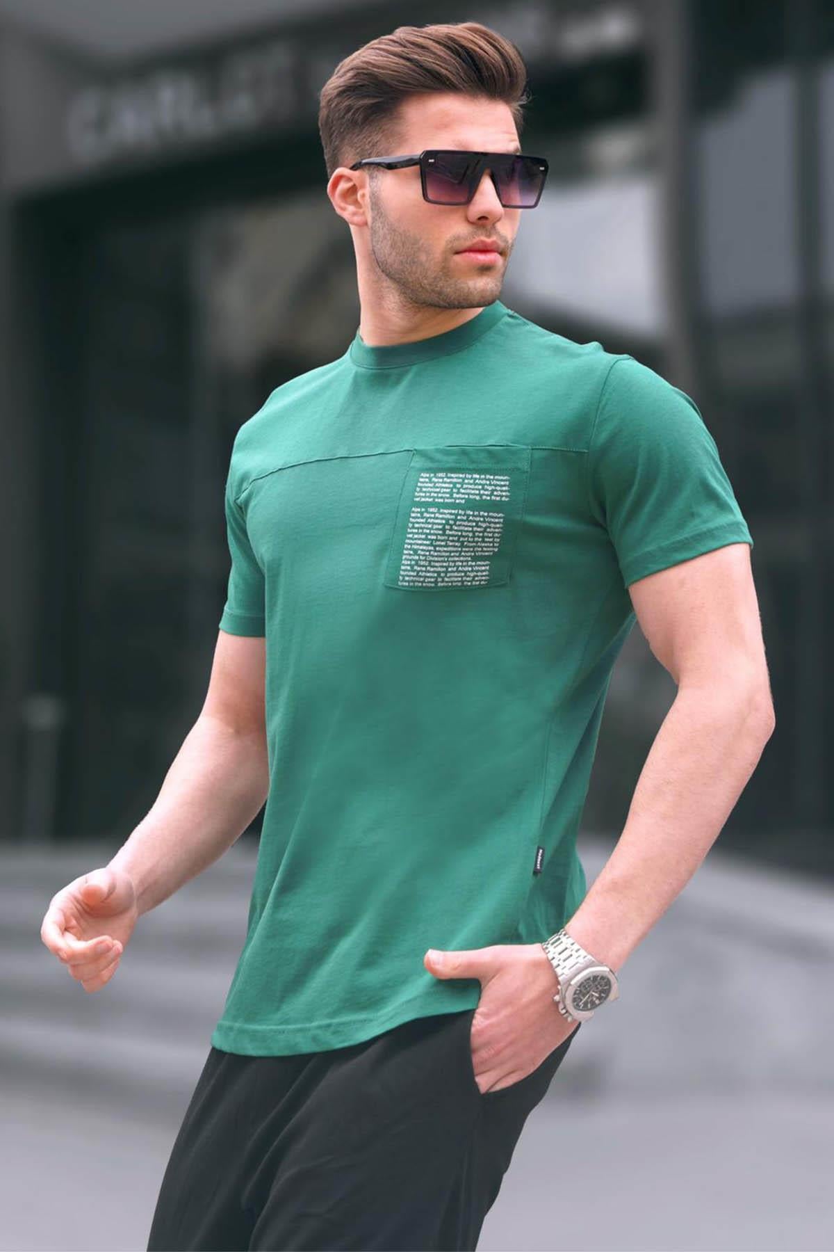 Koyu Yeşil Regular Fit Yama Cepli Erkek Tişört 6102