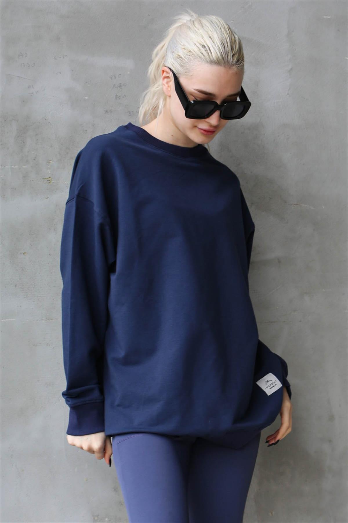 Lacivert Basic Oversize Kadın Sweatshirt MG1686