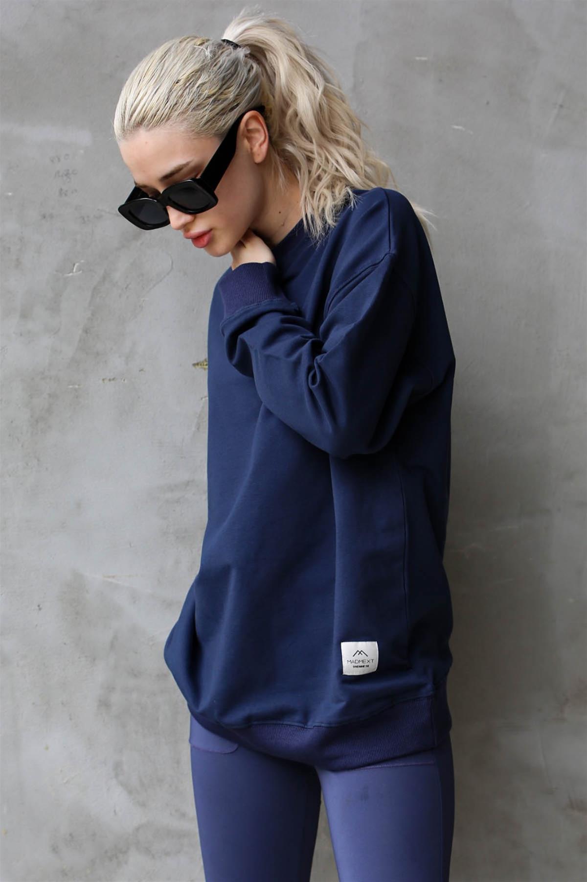 Lacivert Basic Oversize Kadın Sweatshirt MG1686