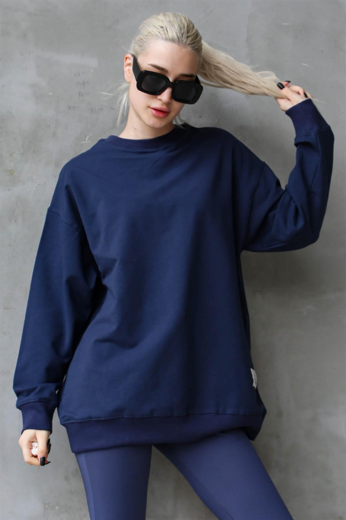 Lacivert Basic Oversize Kadın Sweatshirt MG1686