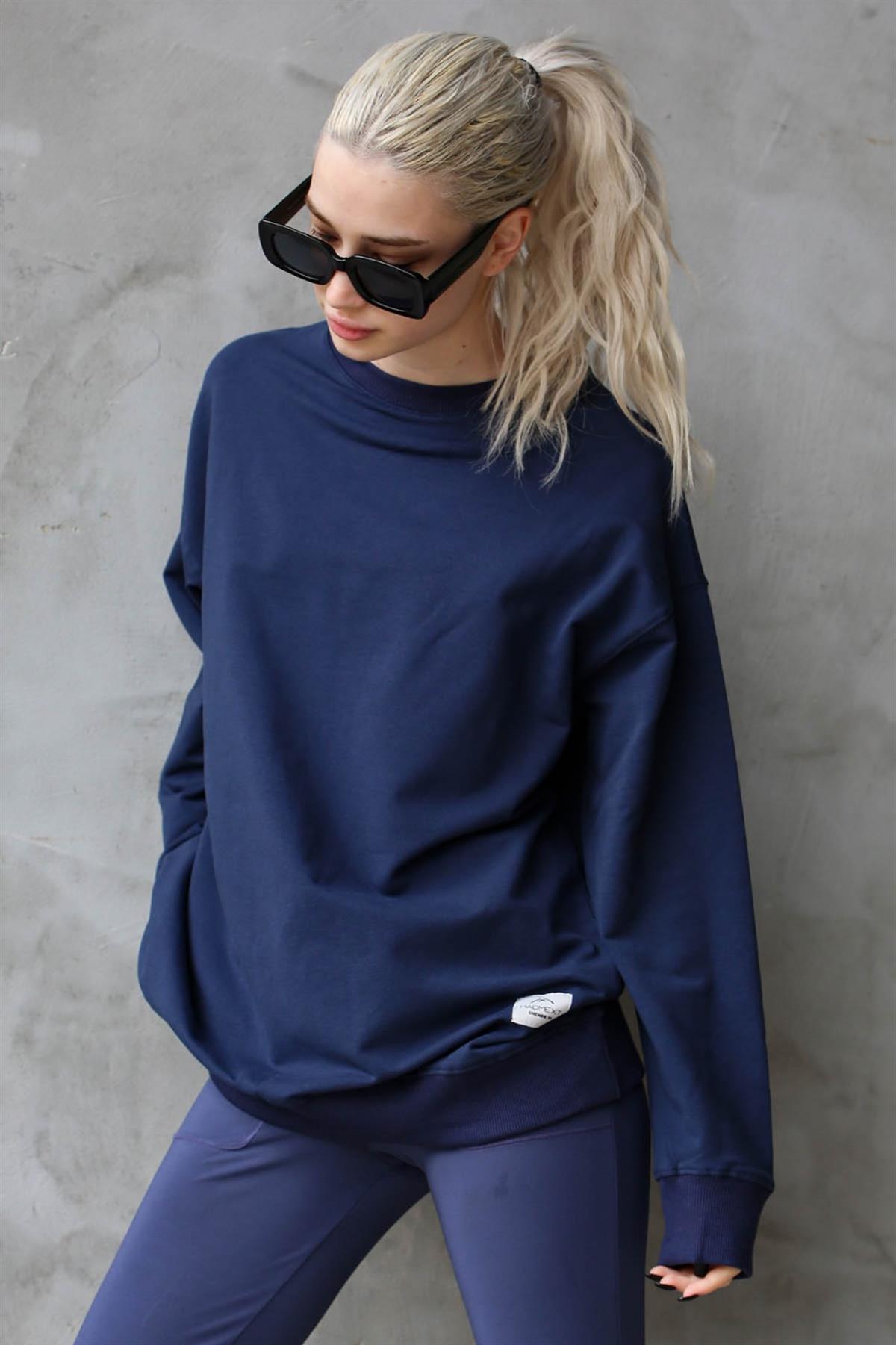 Lacivert Basic Oversize Kadın Sweatshirt MG1686