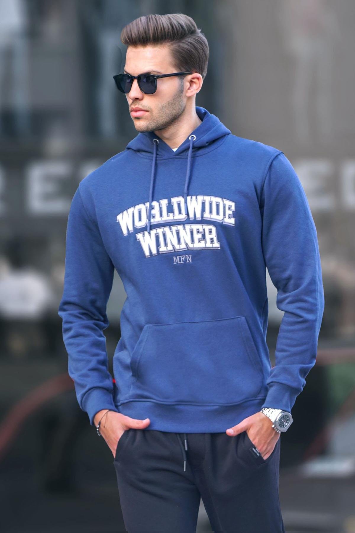 Lacivert Baskılı Kapüşonlu Sweatshirt 6149