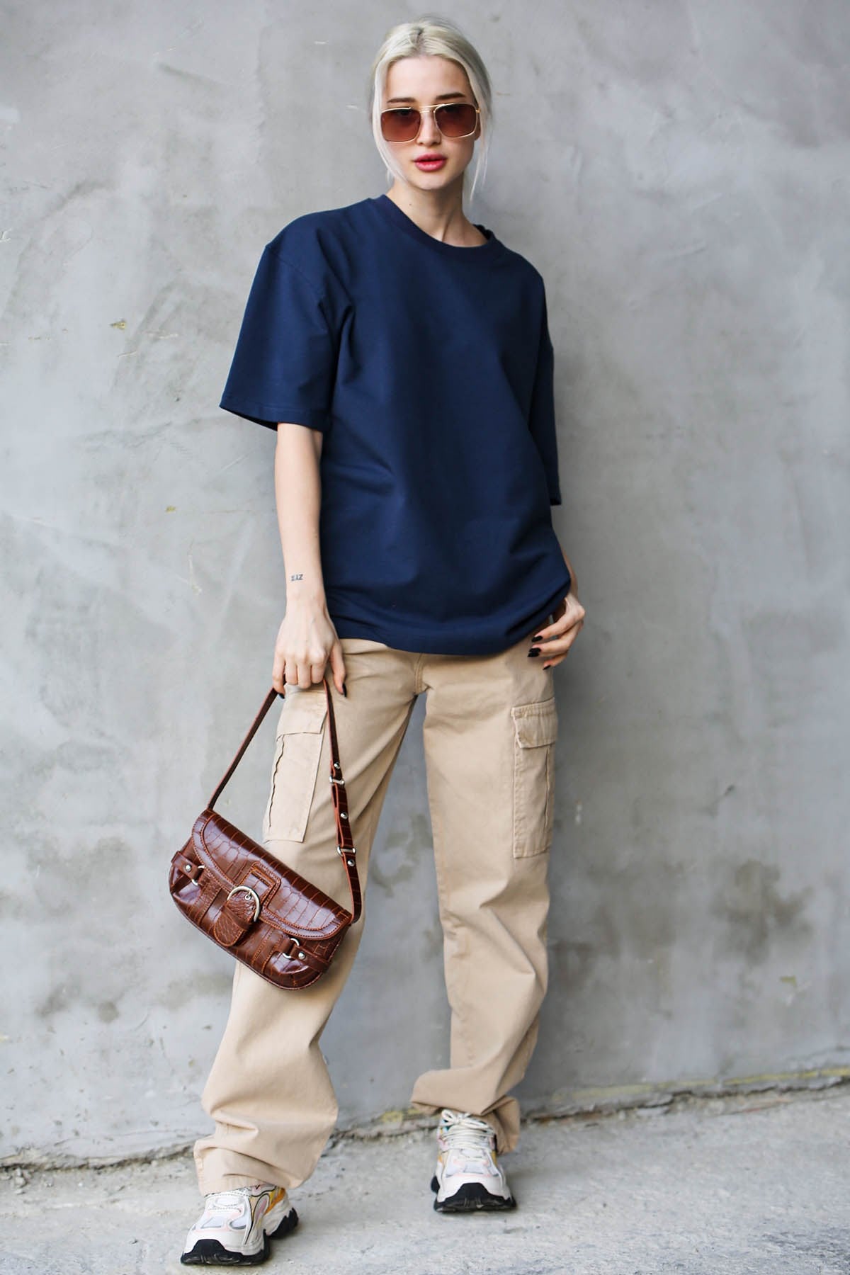 Lacivert Bisiklet Yaka Basic Oversize T-shirt MG1687