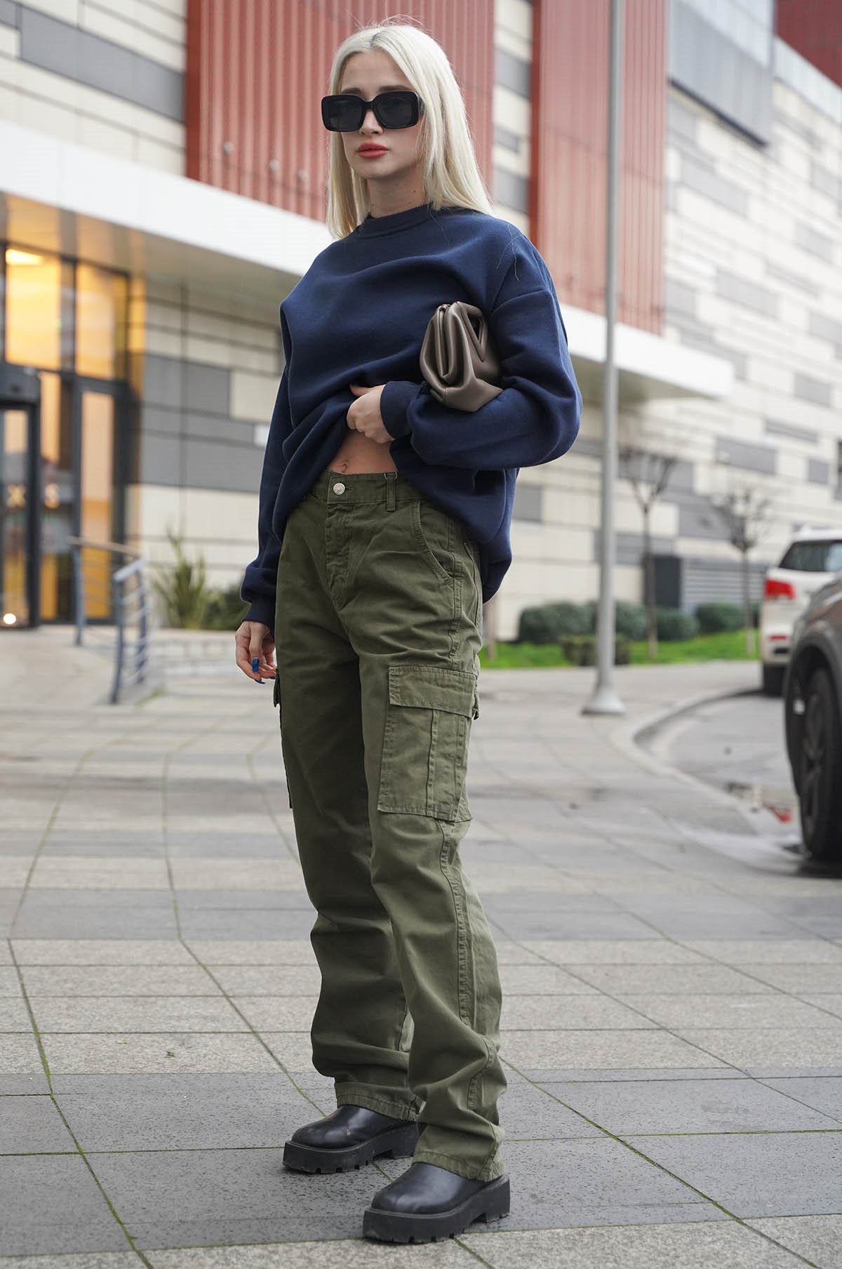Lacivert Bisiklet Yaka Basic Sweatshirt MG1559