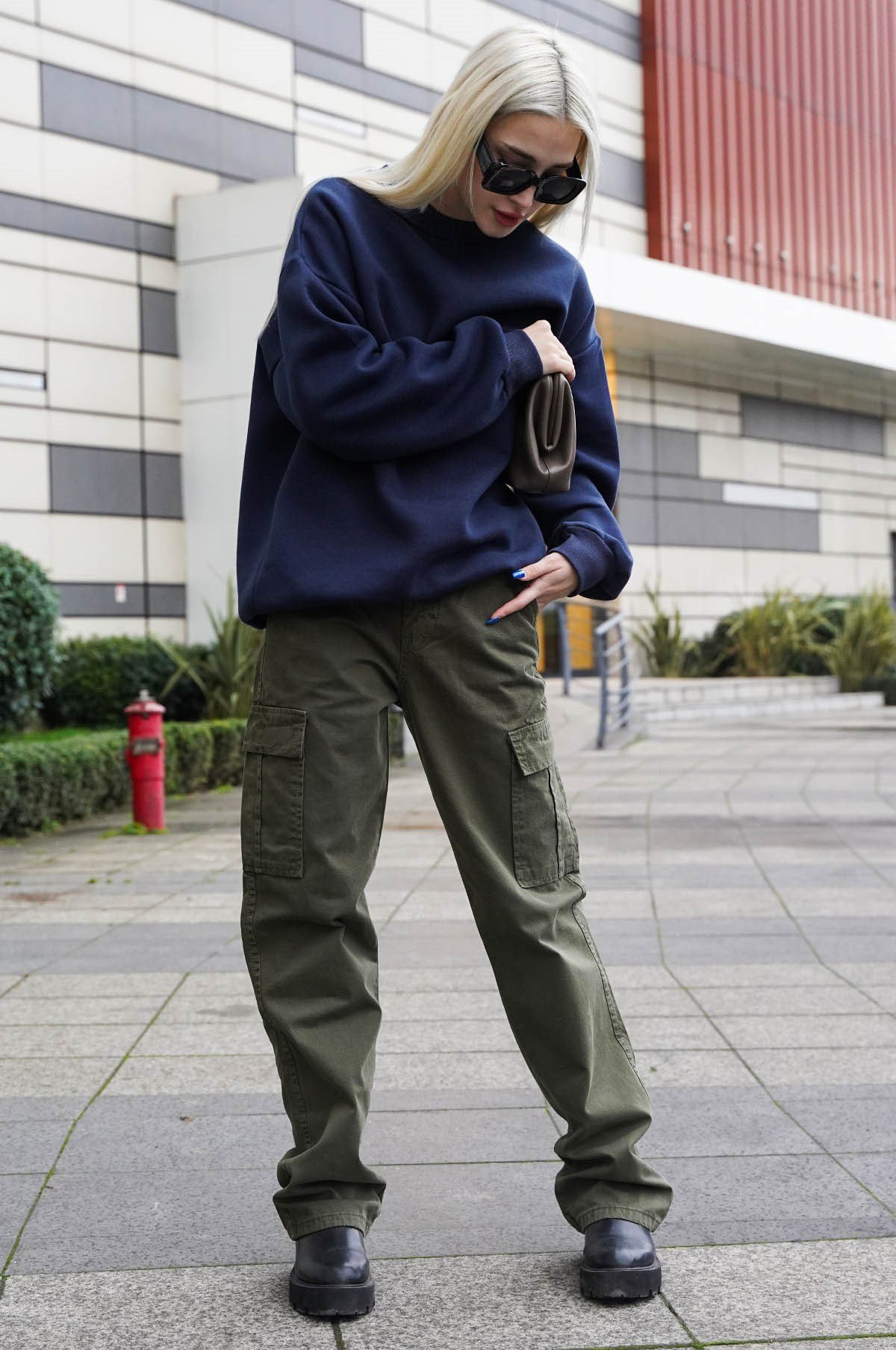 Lacivert Bisiklet Yaka Basic Sweatshirt MG1559