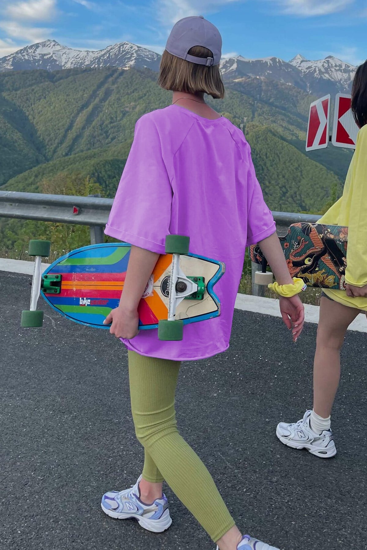 Lila Oversize Basic Kadın Tişört