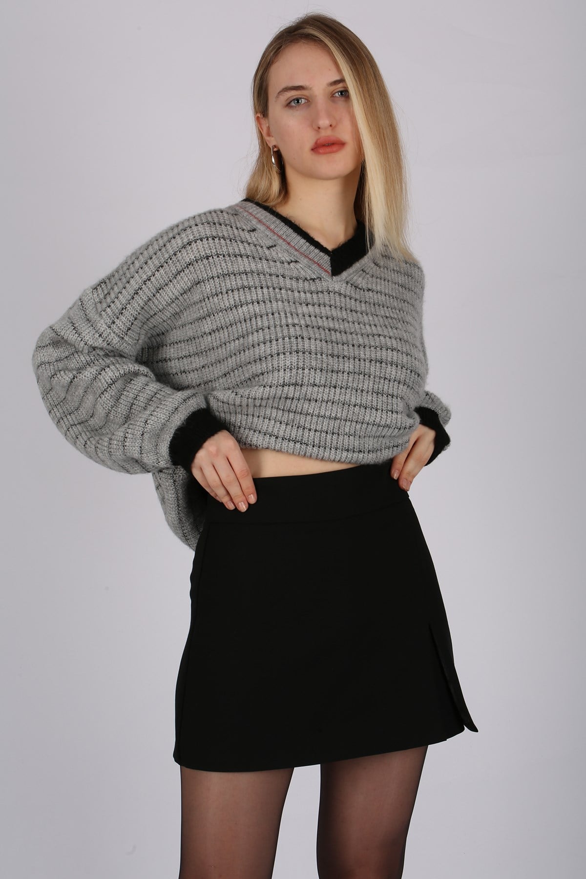 Mad Girl Siyah Yırtmaçlı Şort Etek MG1333