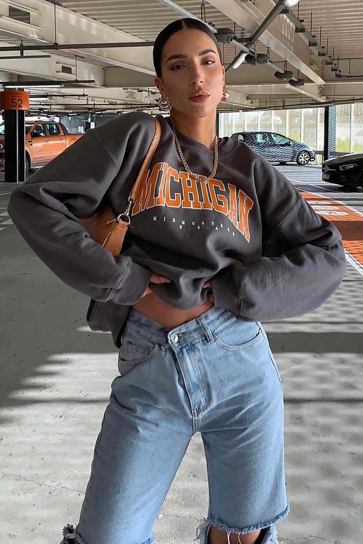 Mad Girls Anthracite Printed Women Sweatshirt  MG785