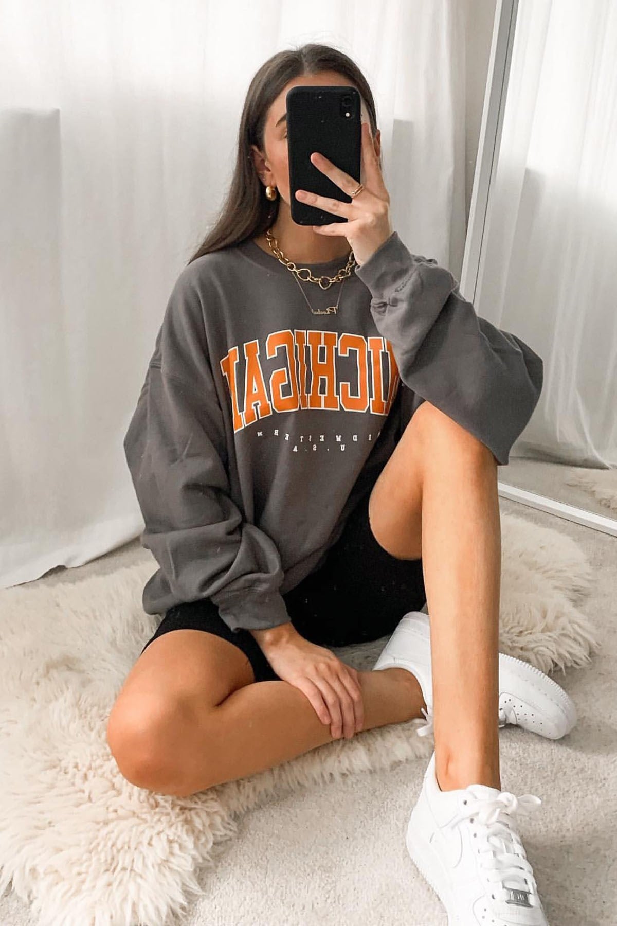 Mad Girls Anthracite Printed Women Sweatshirt  MG785