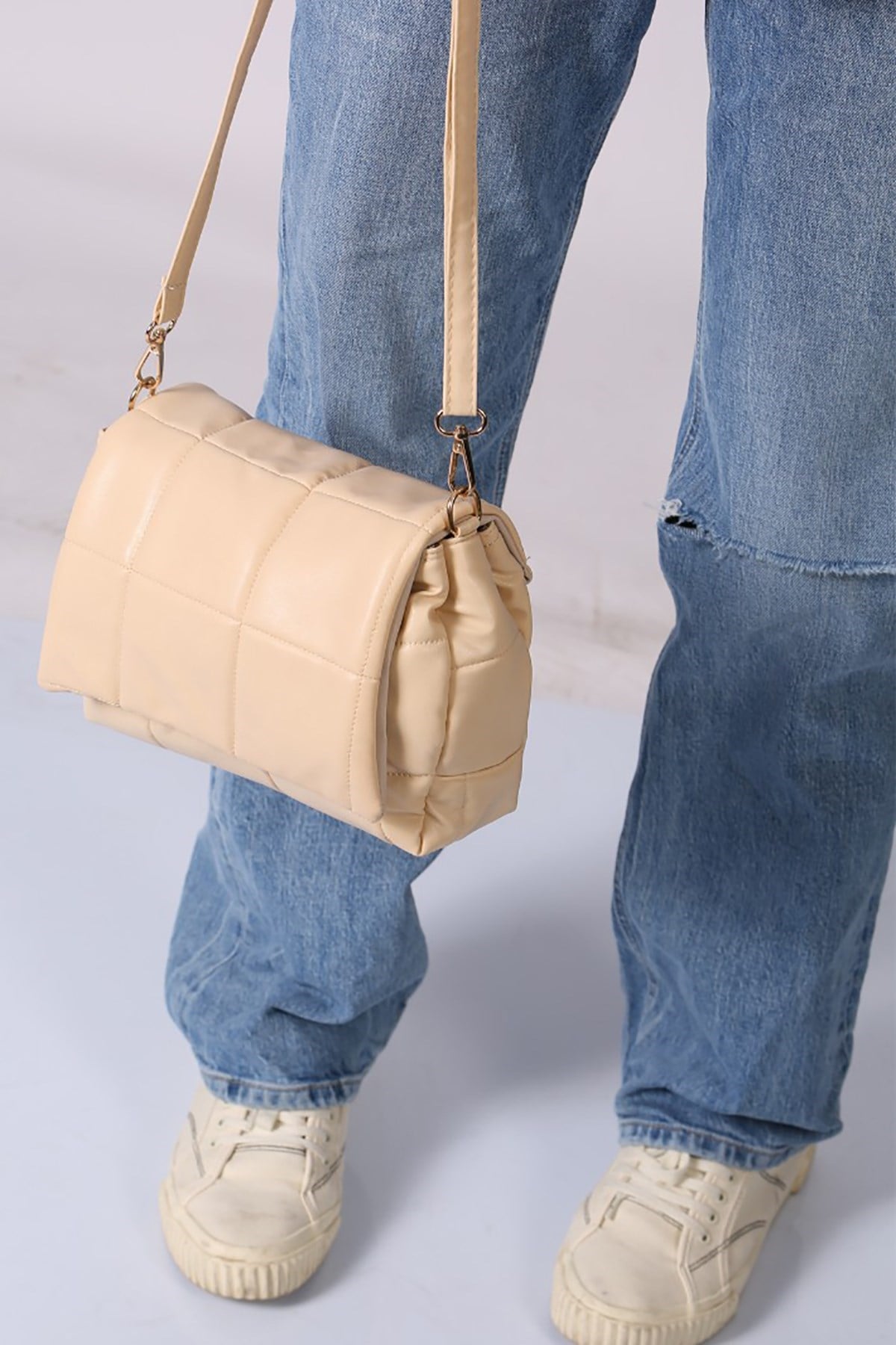 Mad Girls Kapitone Baskı Çapraz Camel Çanta Mg1190