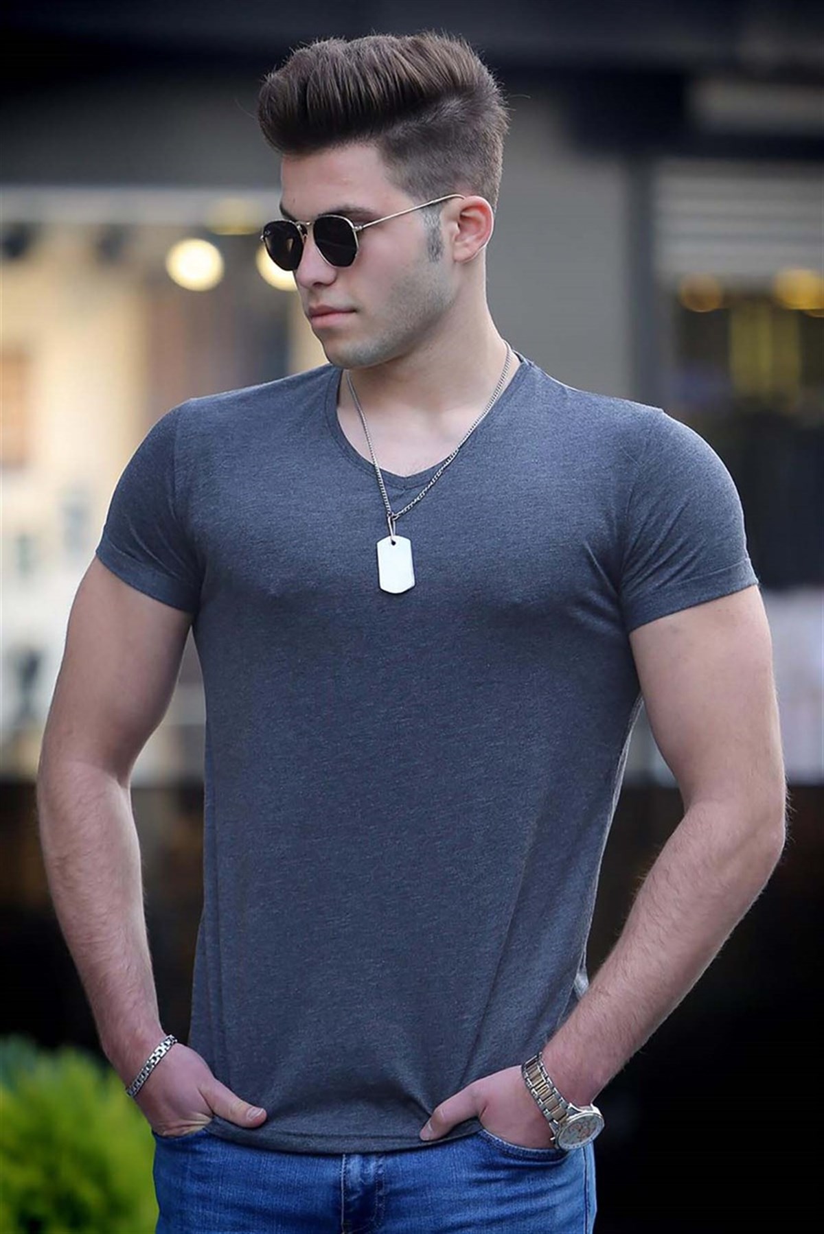 Madmext Basic Antrasit Tişört 4054