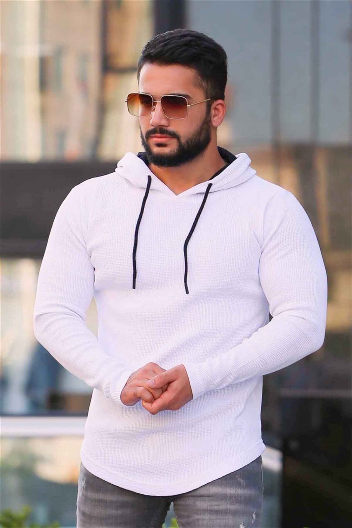 Madmext Basic Beyaz Kapşonlu Sweatshirt 4153