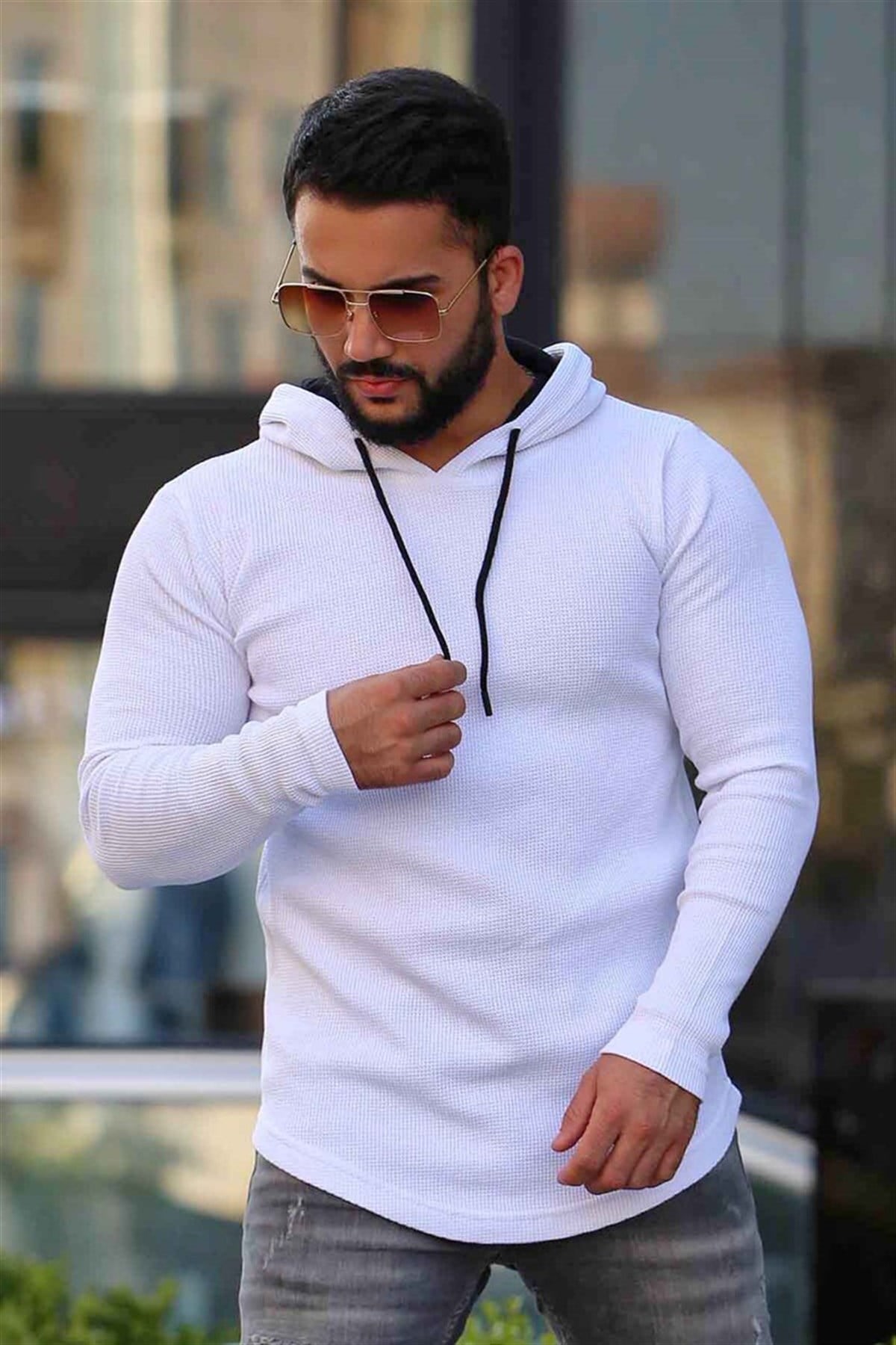 Madmext Basic Beyaz Kapşonlu Sweatshirt 4153