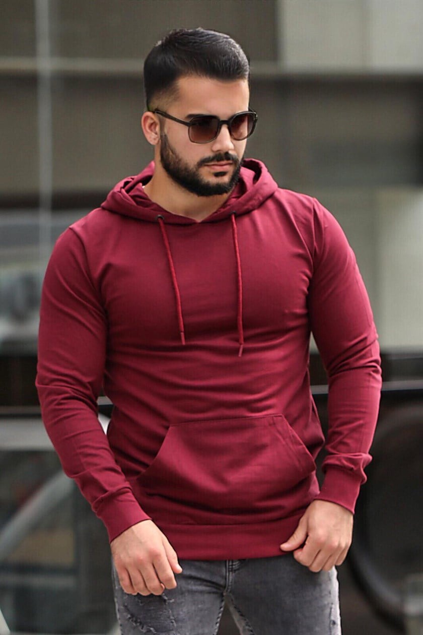 Madmext Basic Bordo Kapşonlu Sweatshirt 4117 