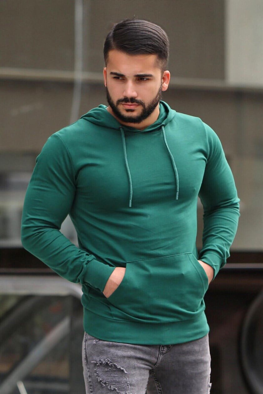 Madmext Basic Haki Kapşonlu Sweatshirt 4117 