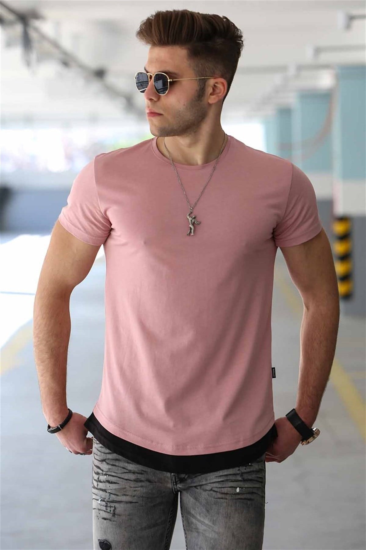 Madmext Powder Pink Colour T-shirt for Men 4465