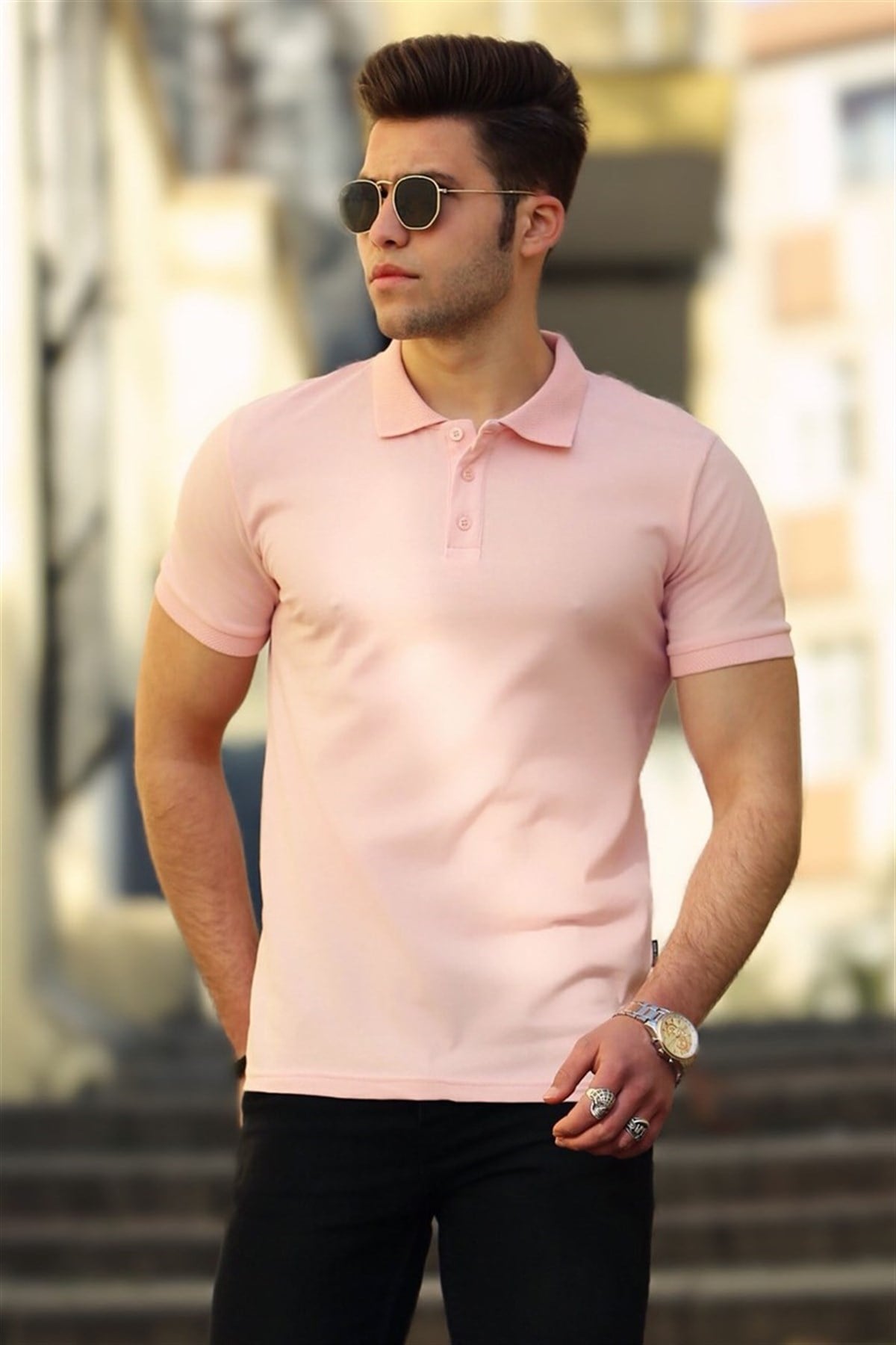 Madmext Powder Pink Colour Polo Shirt for Men 4550
