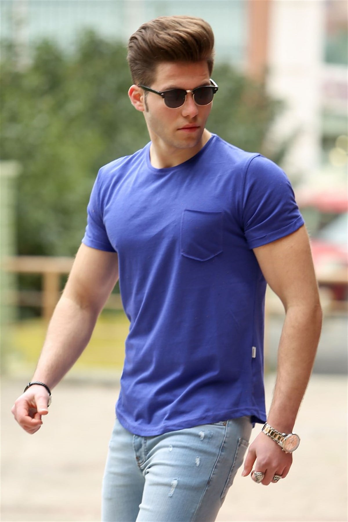 Madmext Blue Basic T-shirt for Men 4514