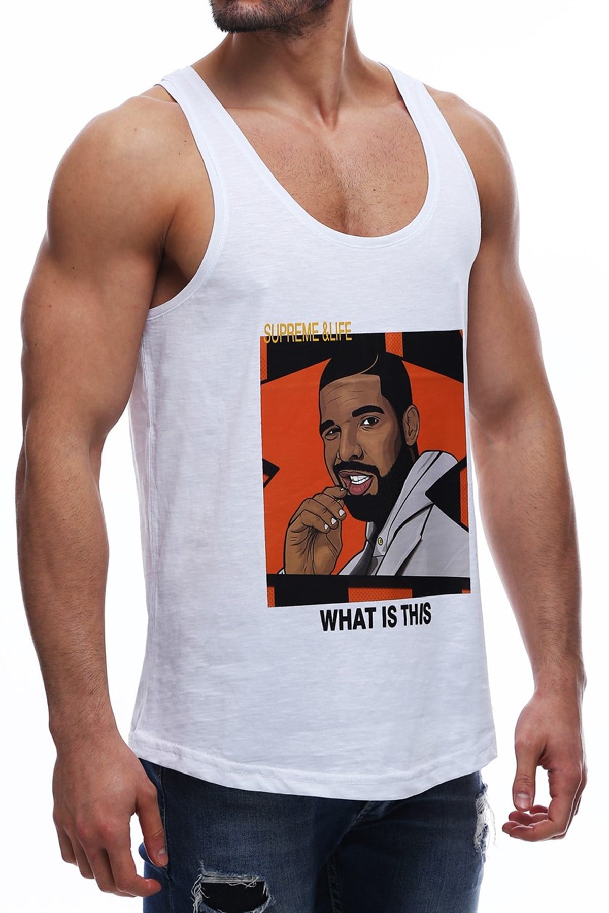 Sleeveless T-Shirt In Printed White 2632