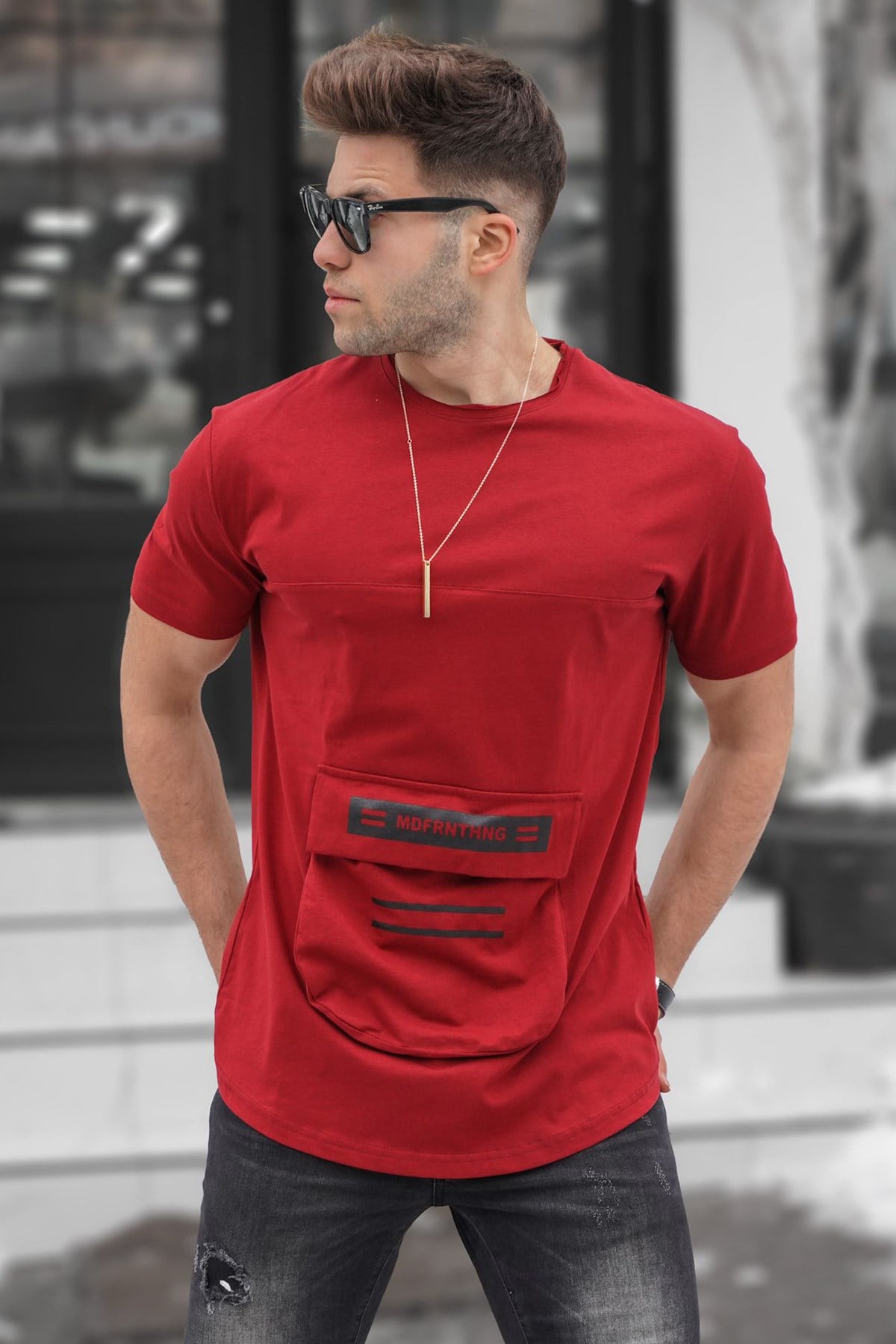Madmext Baskılı Bordo T-Shirt 5359
